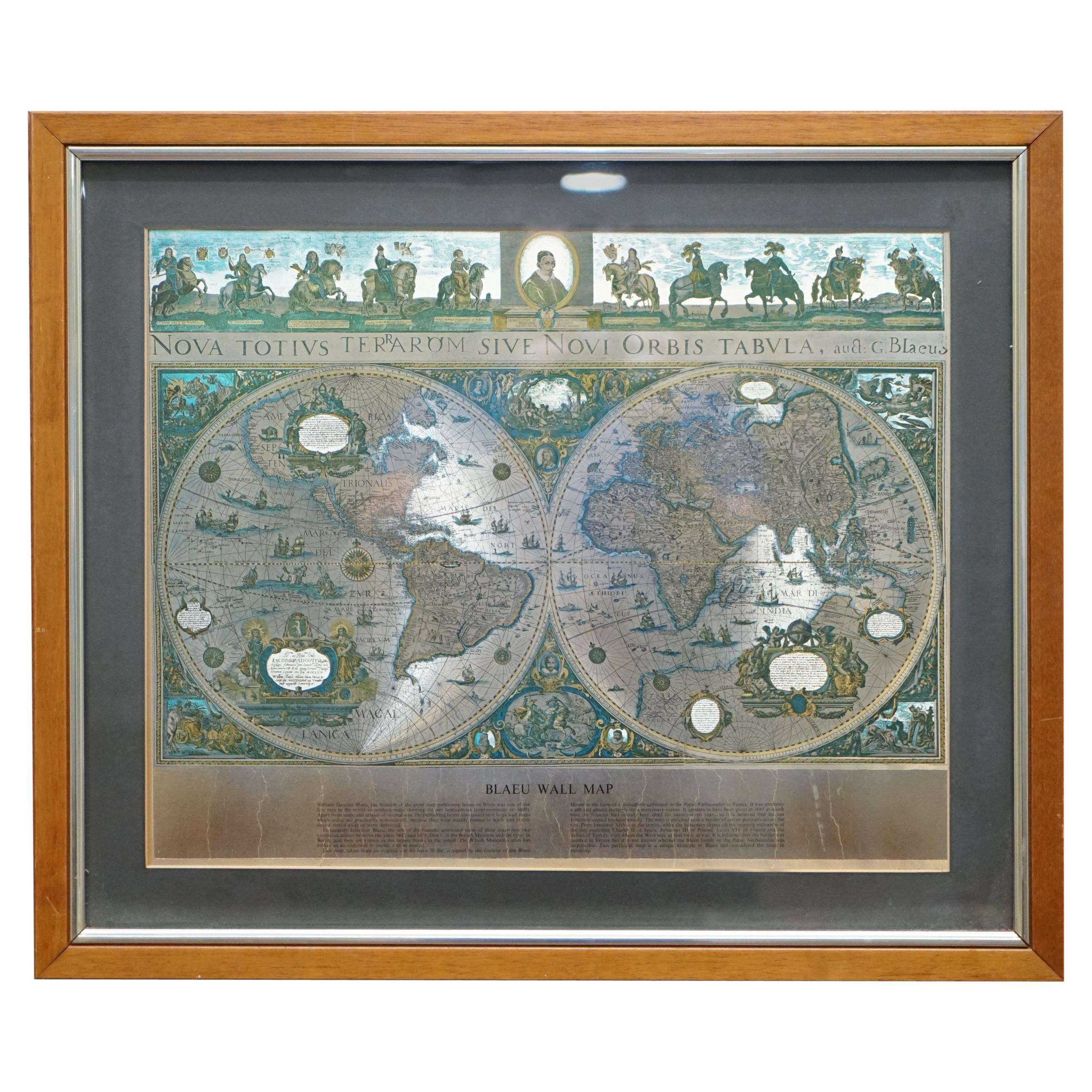 World Map Silver Leaf Print Based on Original Willem Blaeu Wall Map 1571-1638 For Sale
