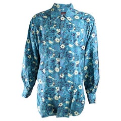 World Service Ltd Mens Vintage 1980s Blue Floral Print Oversized Shirt 