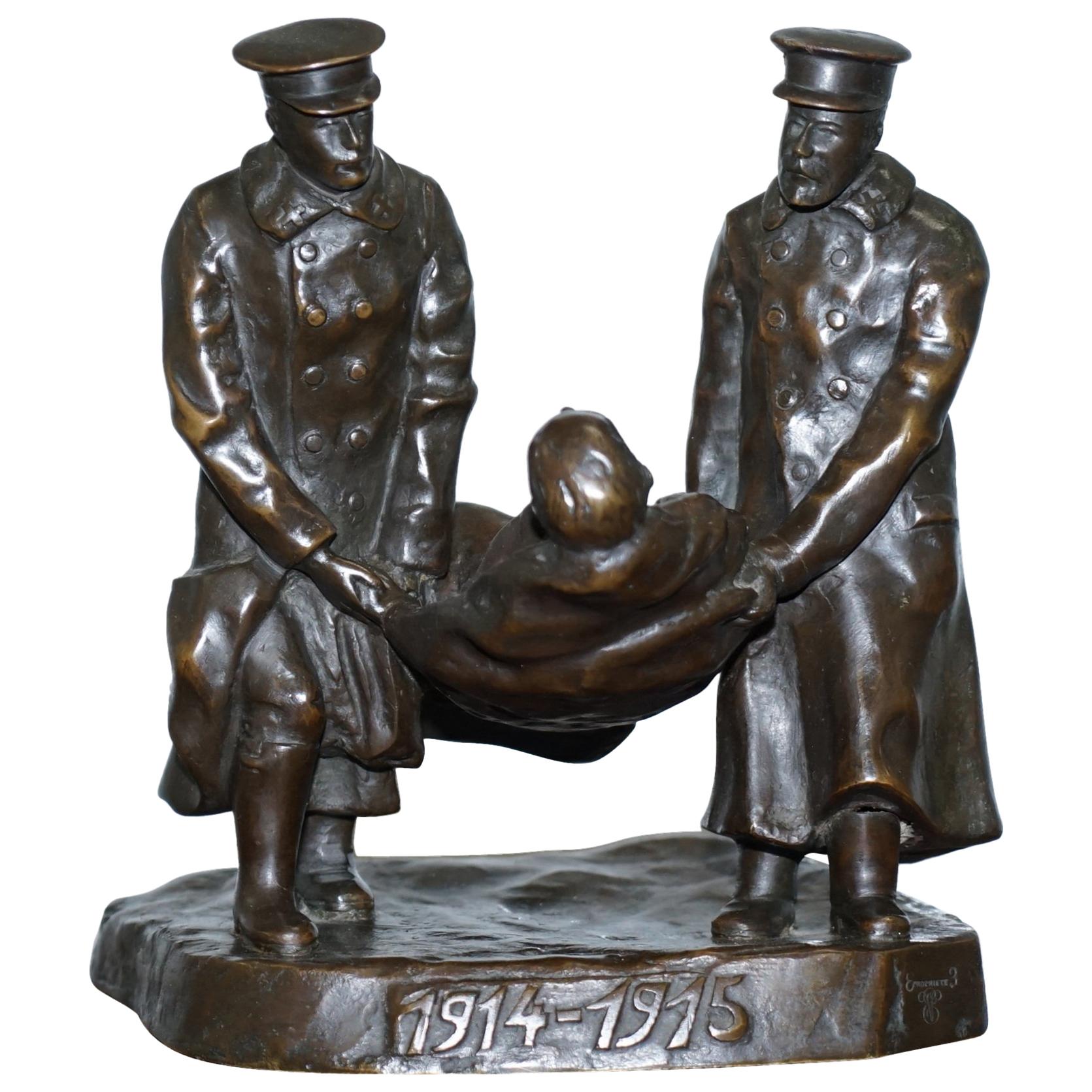 World War 1 French Propriete 1914-1915 Statue of 2 Soldiers Carrying Wounded Man