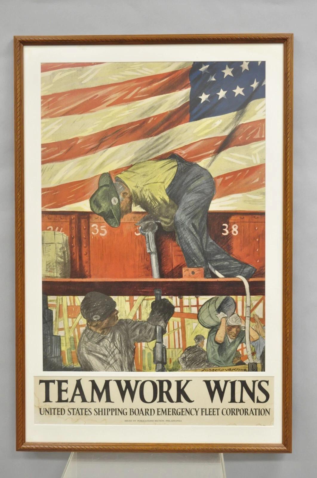 Weltkrieg 1 Teamarbeit gewinnt United States Shipping Board Original Poster Print im Angebot 4