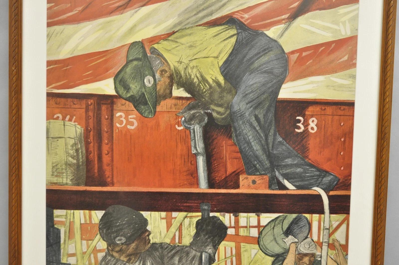 Weltkrieg 1 Teamarbeit gewinnt United States Shipping Board Original Poster Print (Art déco) im Angebot