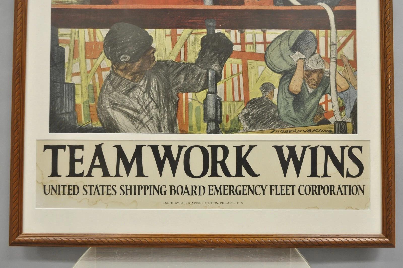 Weltkrieg 1 Teamarbeit gewinnt United States Shipping Board Original Poster Print (Unbekannt) im Angebot