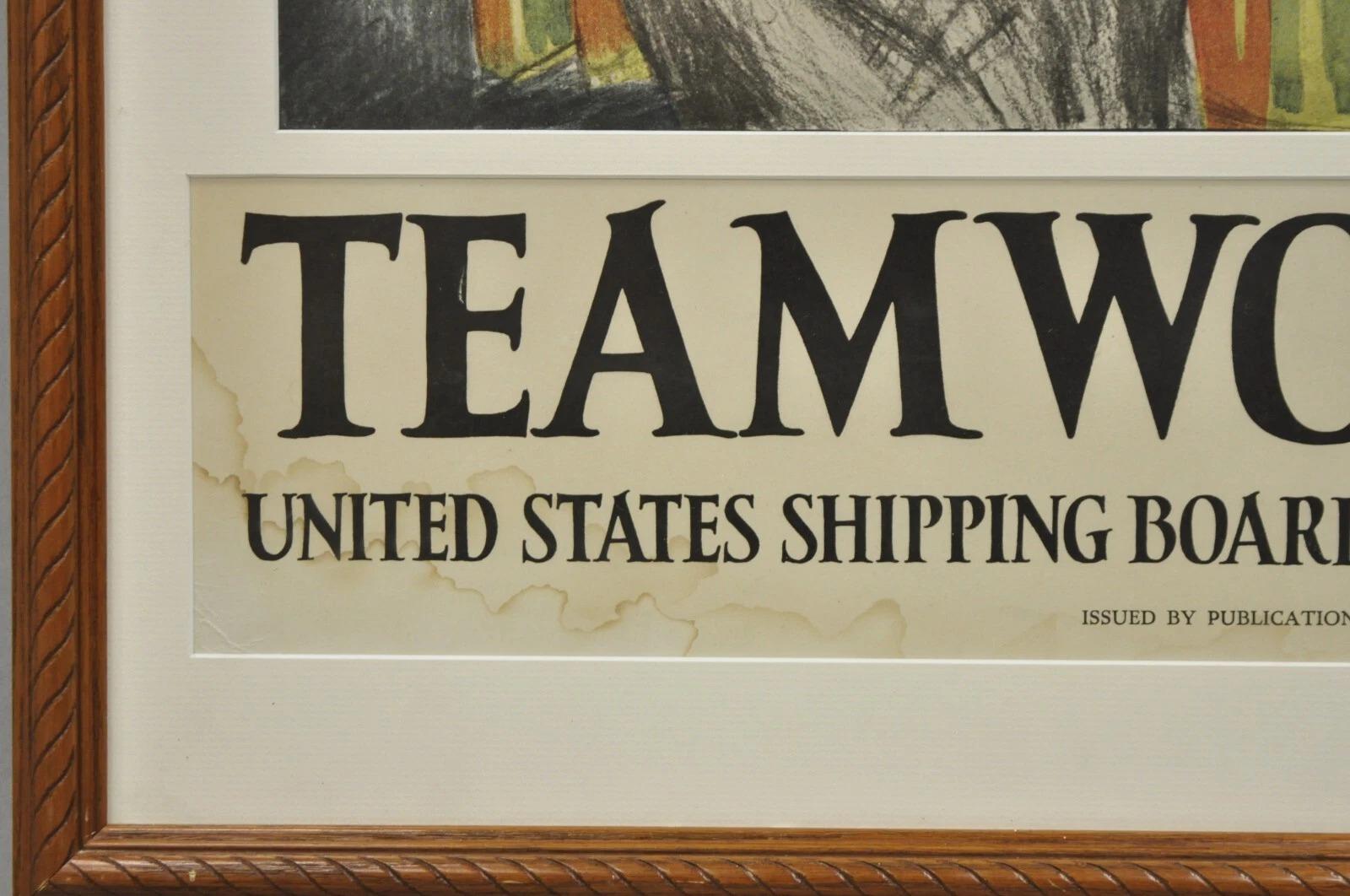 Weltkrieg 1 Teamarbeit gewinnt United States Shipping Board Original Poster Print im Zustand „Gut“ im Angebot in Philadelphia, PA