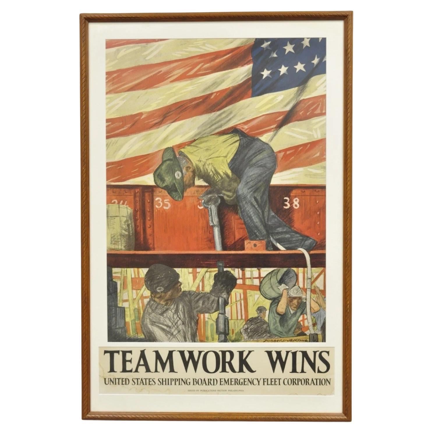 Weltkrieg 1 Teamarbeit gewinnt United States Shipping Board Original Poster Print im Angebot