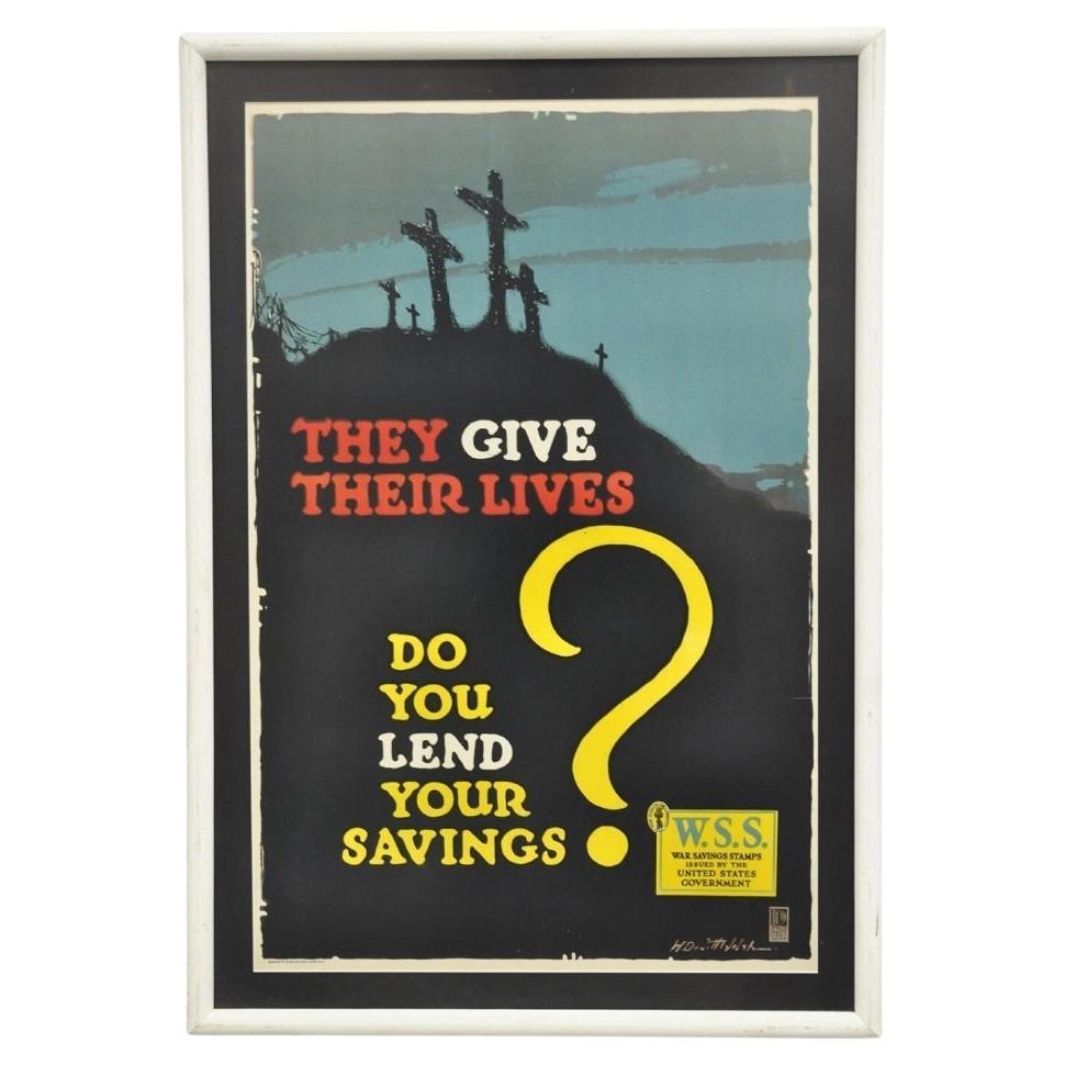 Poster incorniciato della Prima Guerra Mondiale "Danno la vita, presta i tuoi risparmi".