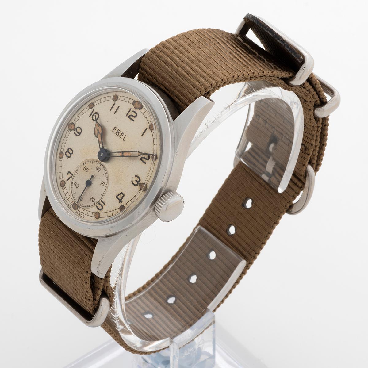 Our vintage World War 2 era Ebel ATP (Army Trade Pattern/ Army Time Piece) features a 32mm stainless steel case and is fitted to a nato style strap. ATP watches predate the better known Dirty Dozen but were similarly commissioned from 1939 to 1943