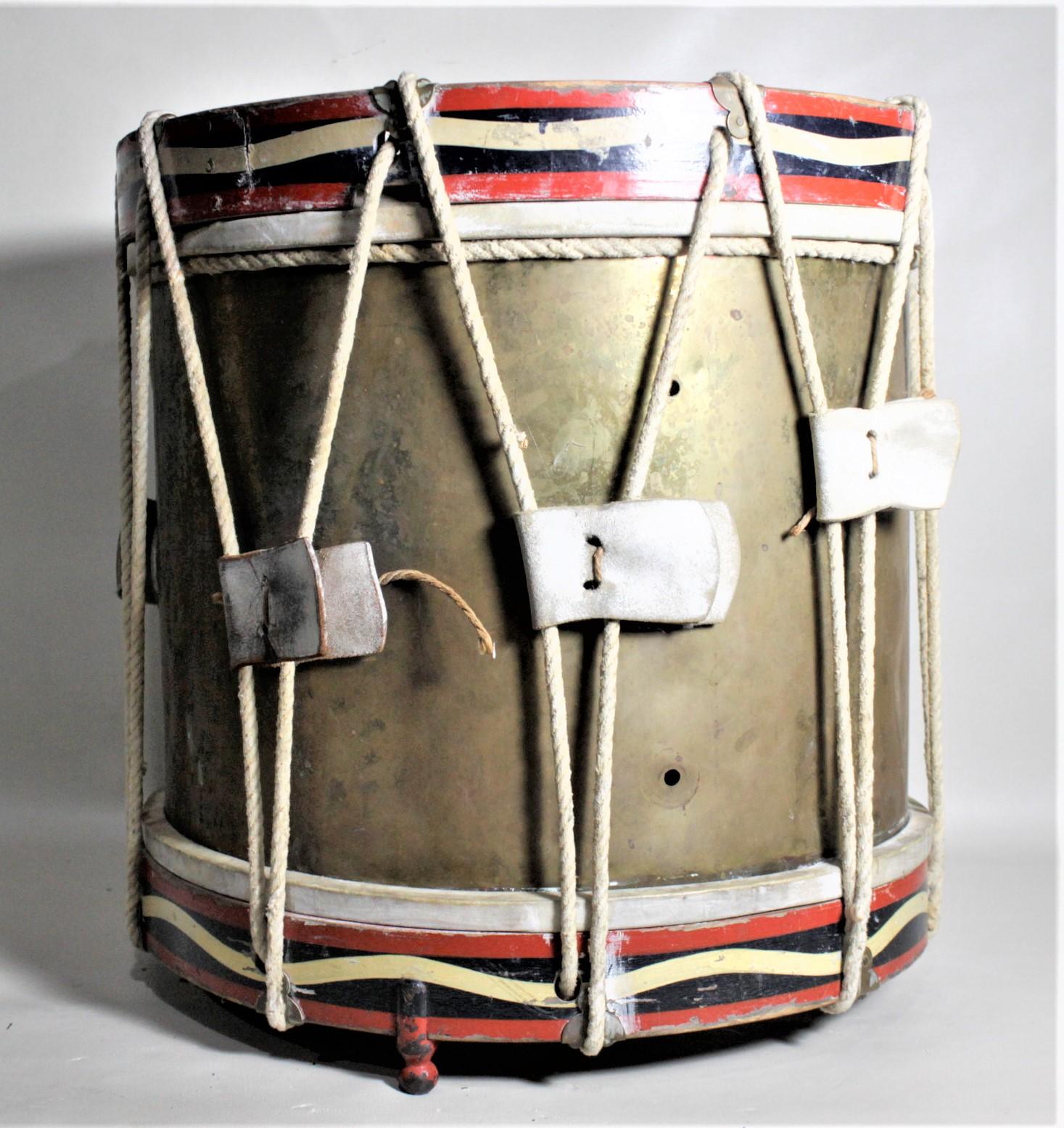 World War 2 Era French Regimental Styled Brass Marching Band Drum  In Good Condition In Hamilton, Ontario