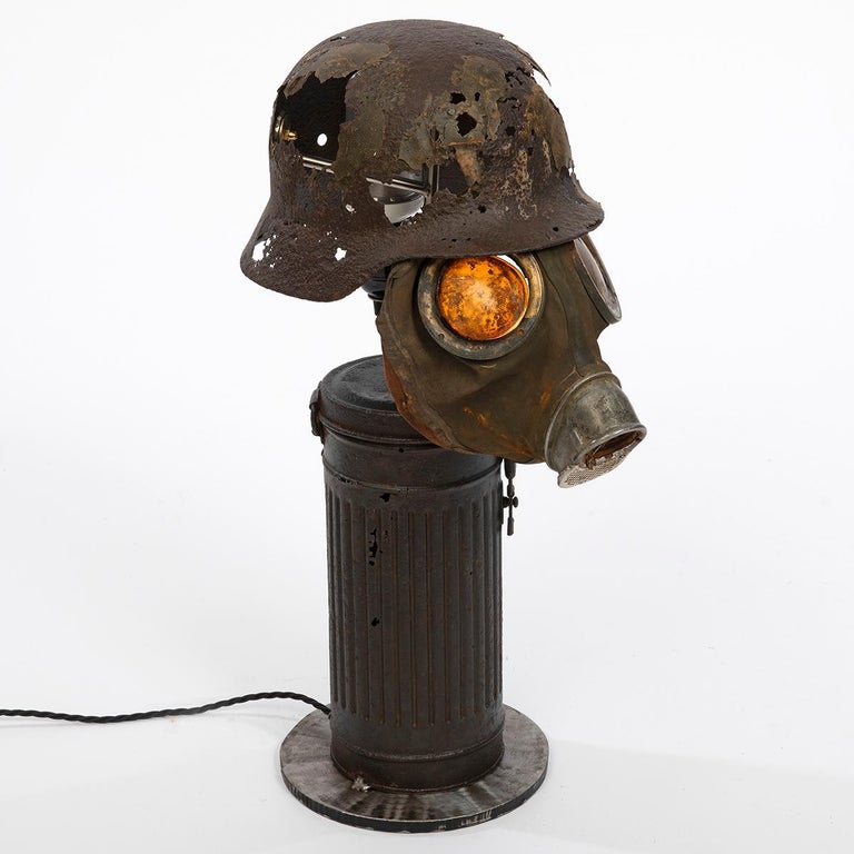 World War 2 Table Lamp 'German Luftwaffe Steel Helmet, Gas Mask and  Canister For Sale at 1stDibs