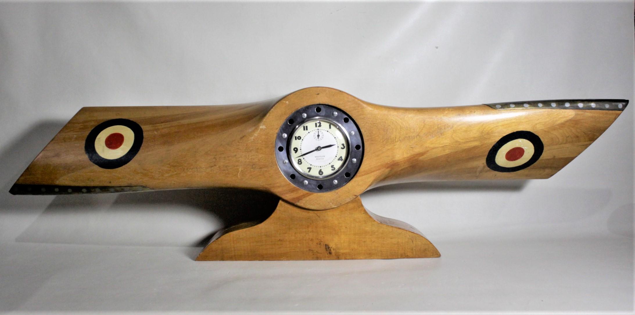 World War 2 / WWII Era Wooden Airplane Propeller Folk Art Mantel Clock For Sale 4
