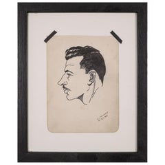 World War Era Sketched Profile of Man by J. Thomas, circa 1943