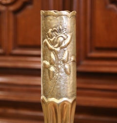 World War I French Trench Artillery Brass Shell Casing Vase with Foliage Motifs