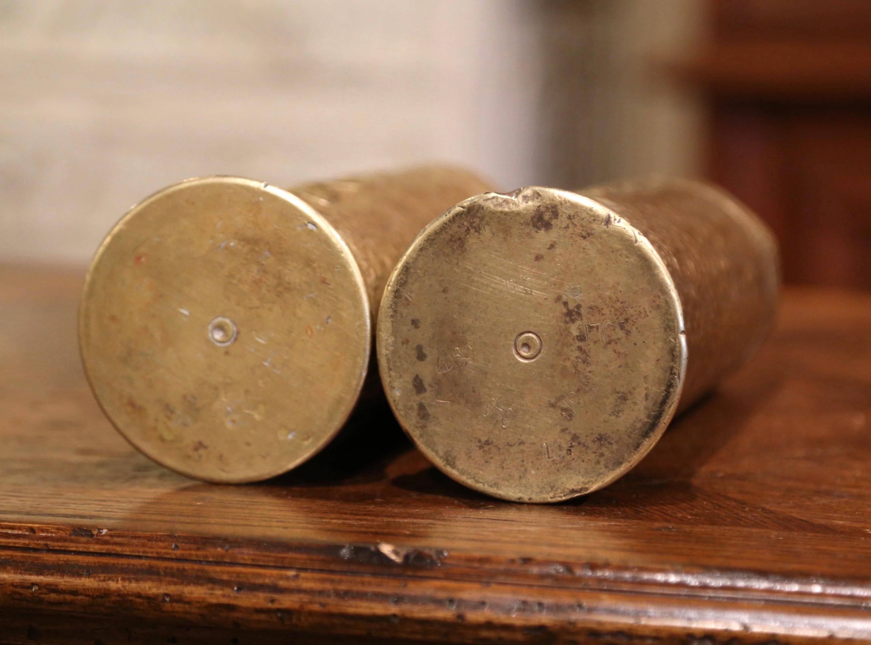 World War I French Trench Artillery Brass Shell Casing Vases, Dated 1917 In Excellent Condition In Dallas, TX