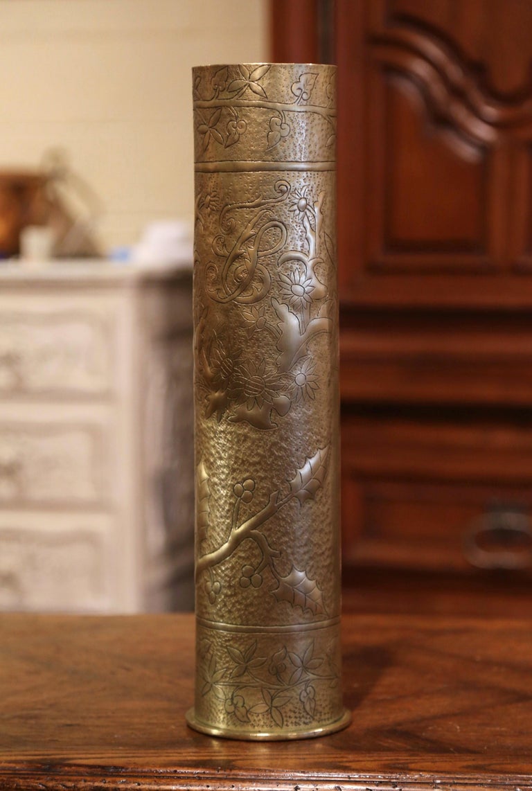 World War I German Trench Artillery Brass Shell Casing Vase with Repousse  Decor at 1stDibs