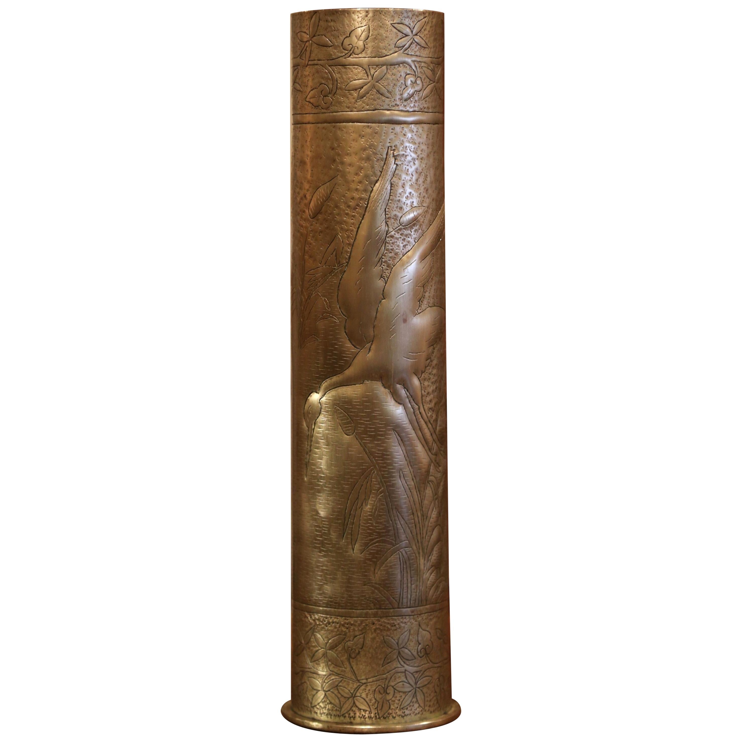 World War I German Trench Artillery Brass Shell Casing Vase with Repousse  Decor at 1stDibs