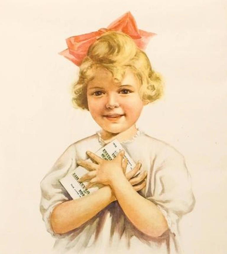 Designed to pull on America's heartstrings, this poster features a young girl clutching a government bond. The text along the bottom of the poster reads, 