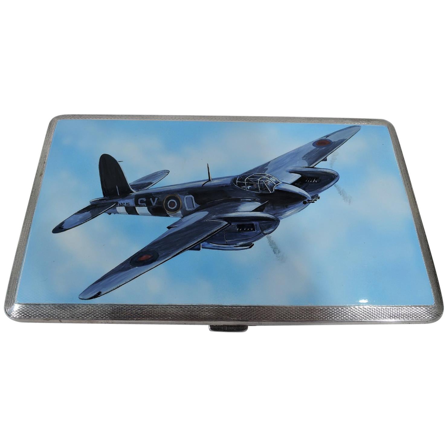 World War II-Era Sterling Silver and Enamel Case with Fighter Plane