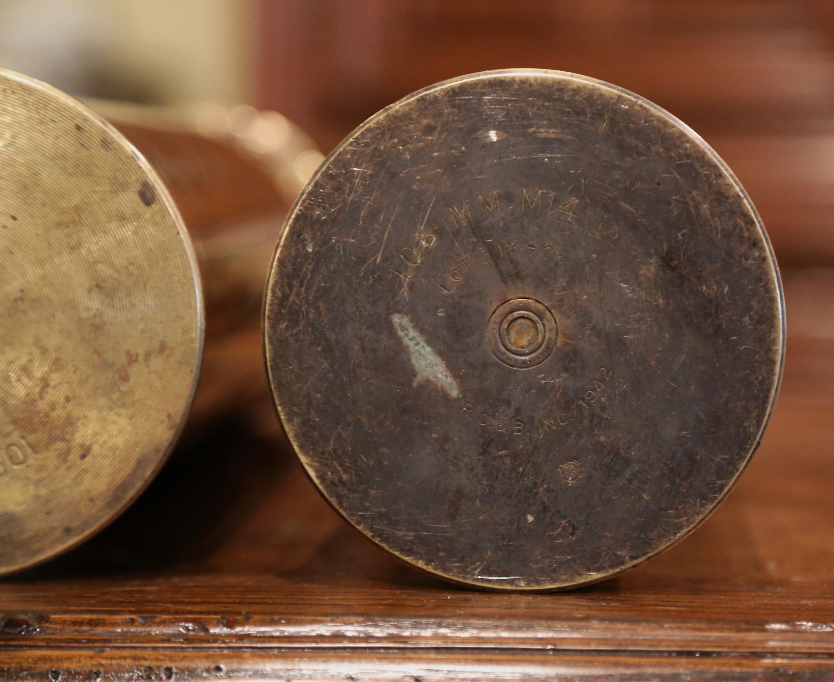 20th Century World War II French Trench Artillery Brass Shell Casing, Bulge Battle Dated 1944