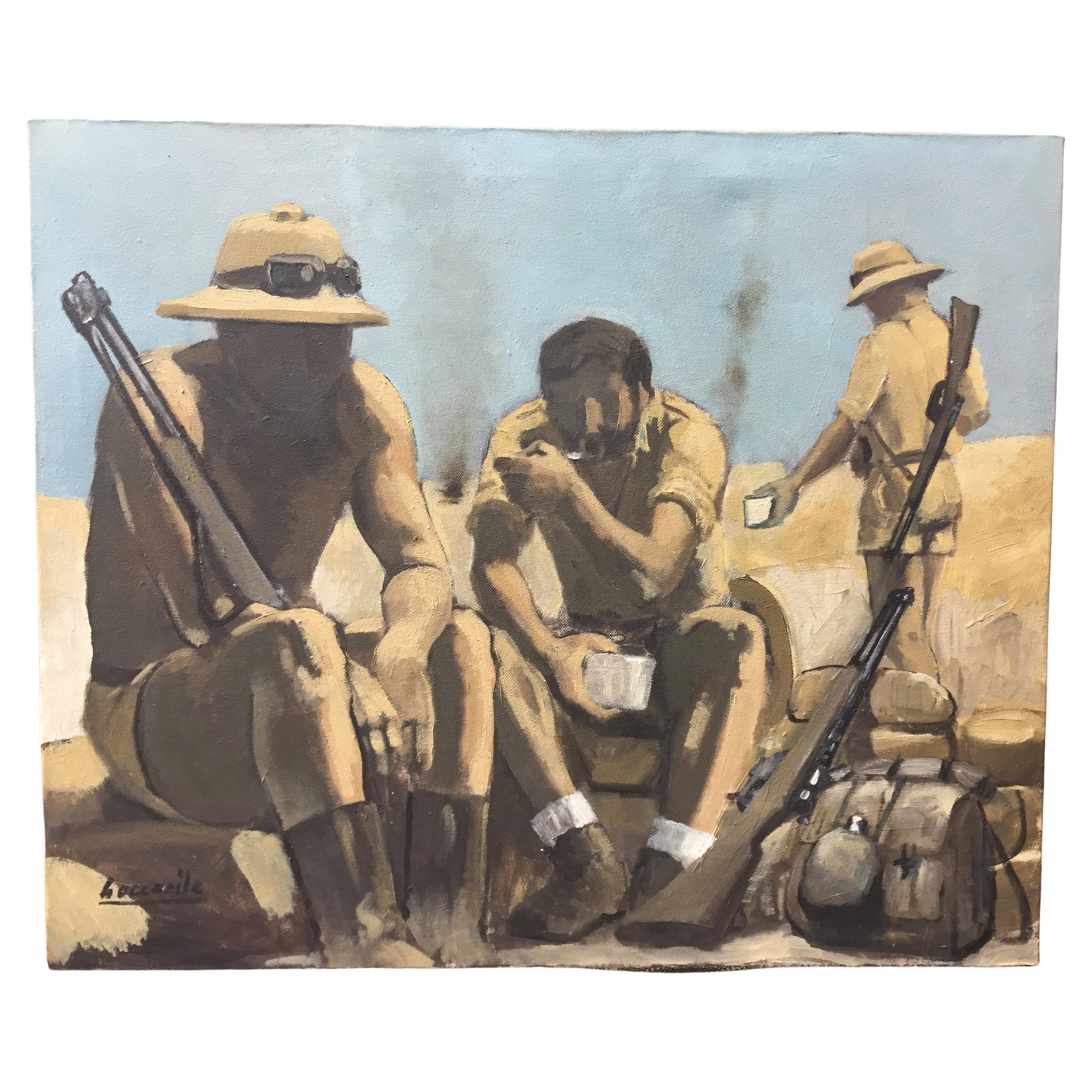 World War II Italian Soldiers in North Africa Desert by Bocassile, 1978 circa For Sale