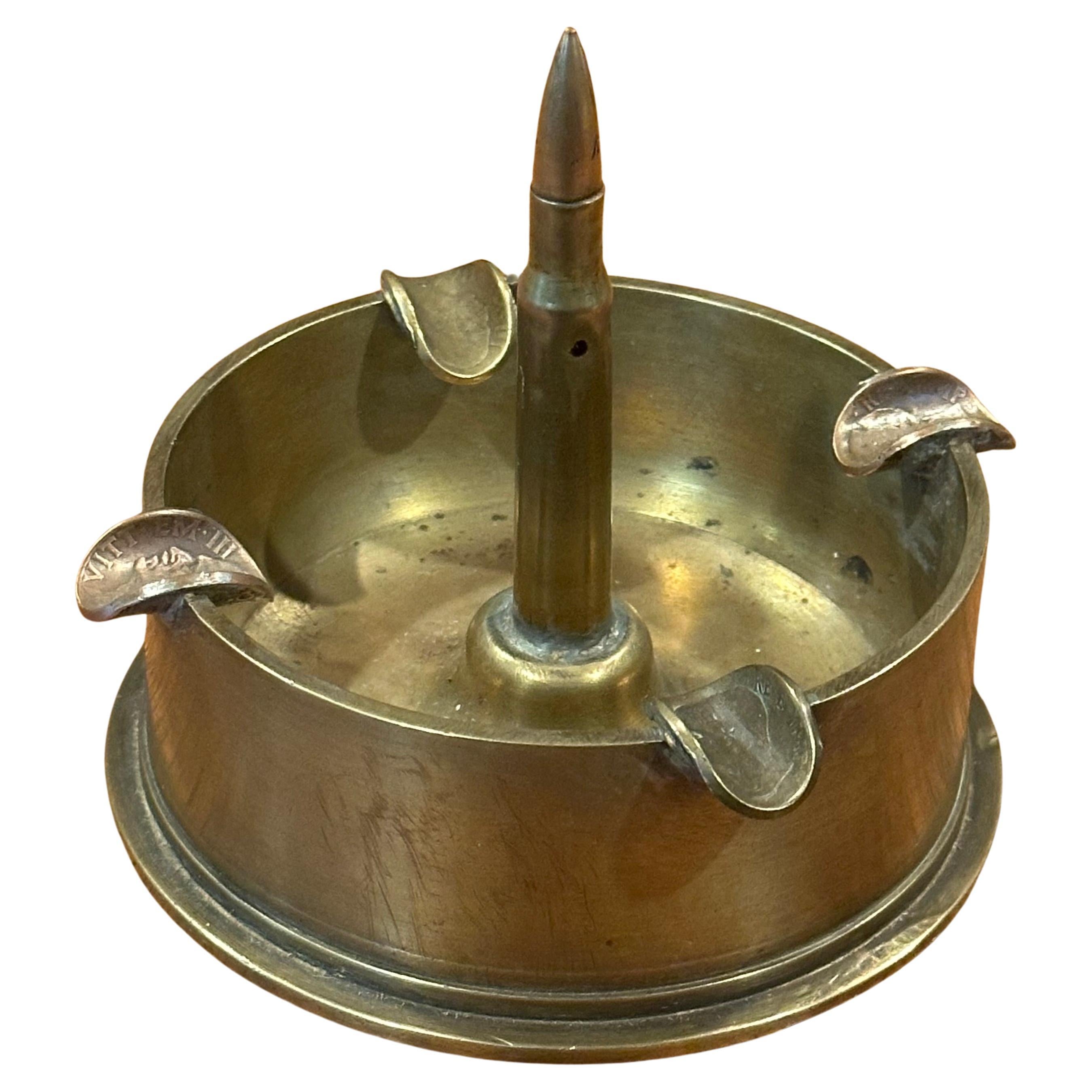 World War II Munition Trench Art Brass and Coin Ashtray For Sale 4