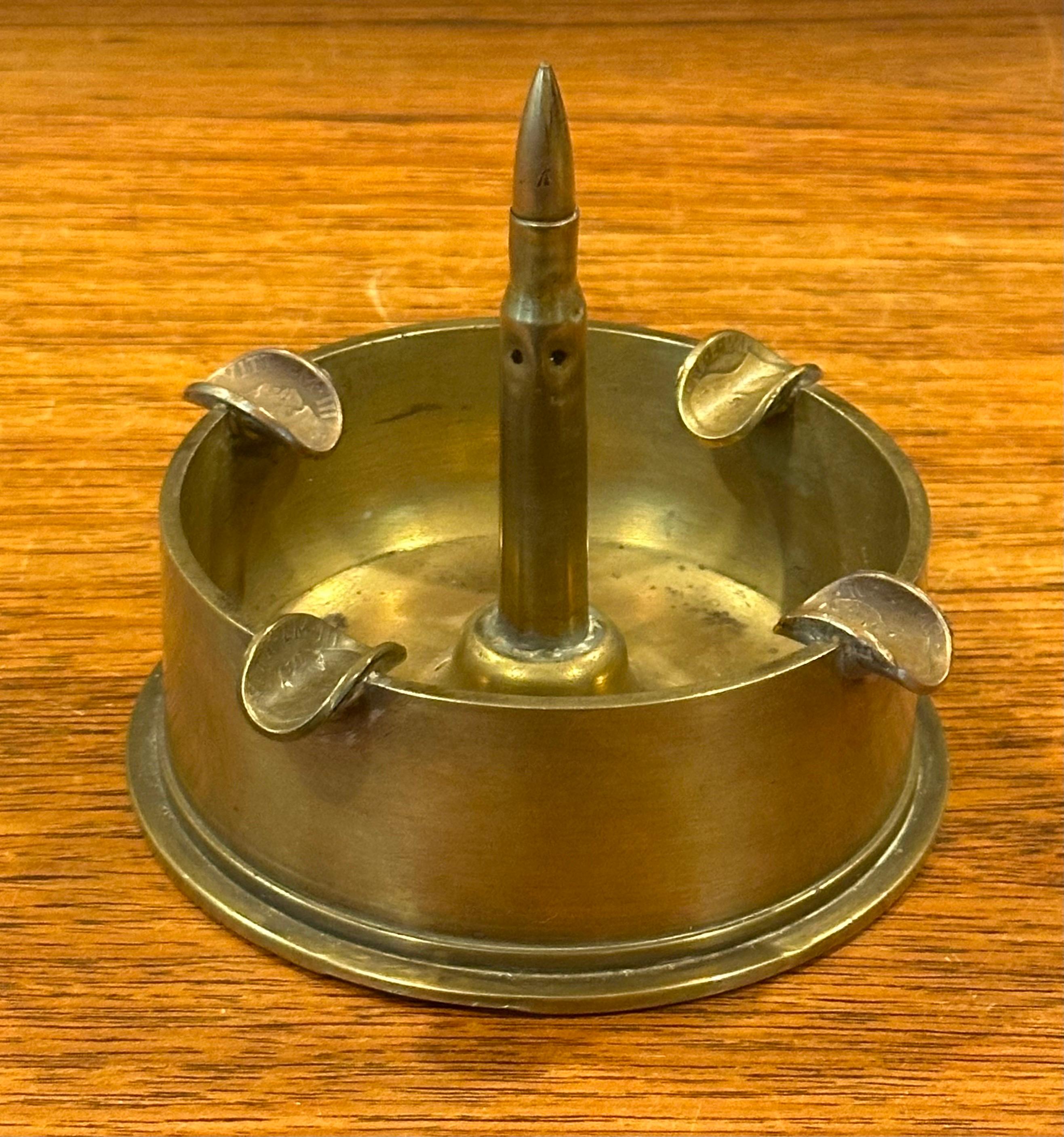 World War II Munition Trench Art Brass and Coin Ashtray In Good Condition For Sale In San Diego, CA