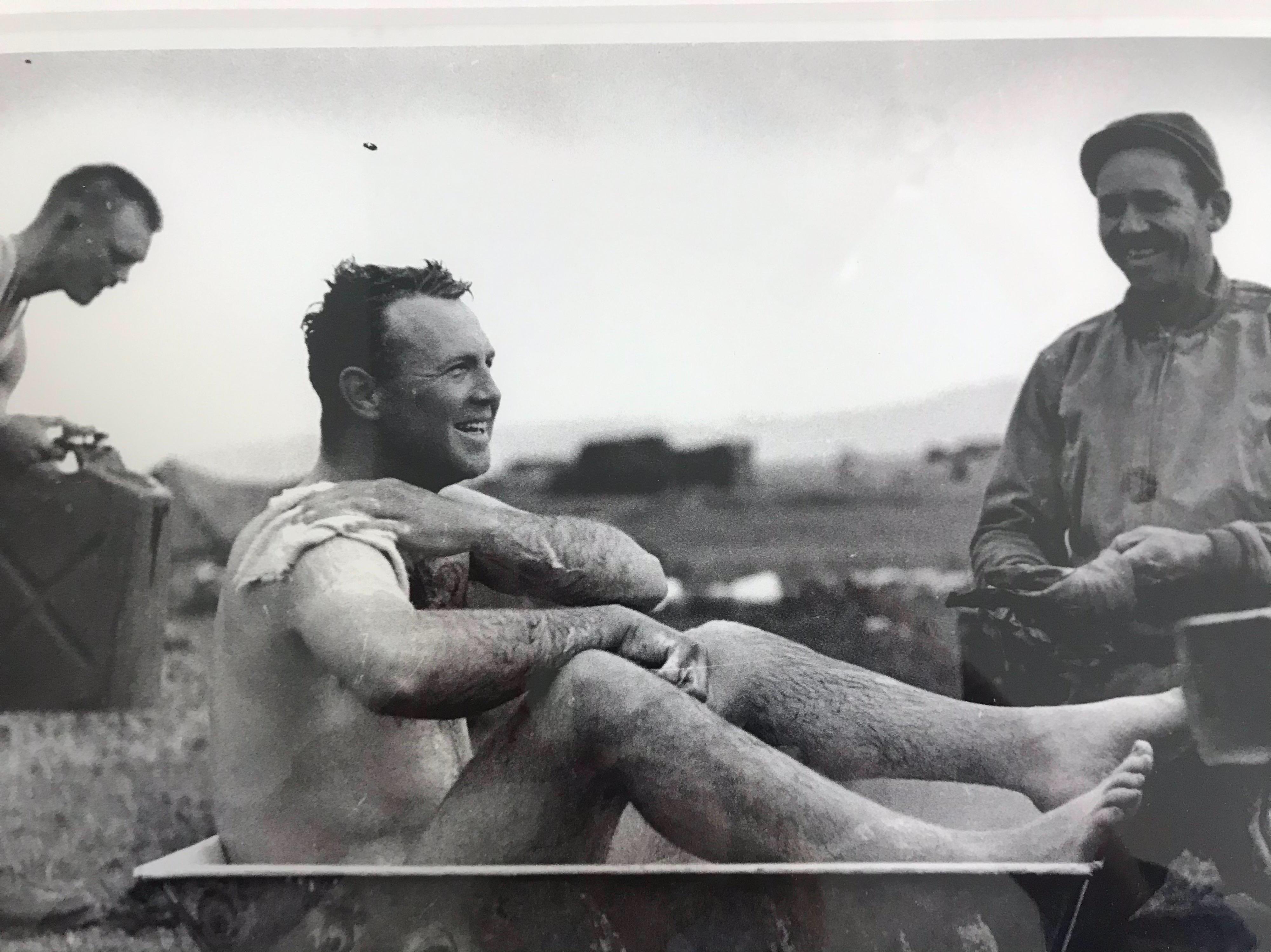 This is a bubble jet one of a kind World War Two Photograph by Hollywood photographer Phil Stern in 1940s. This picture depicts one of the Darby Rangers bathing in a tub during the war. This picture was on the North African beach before the invasion