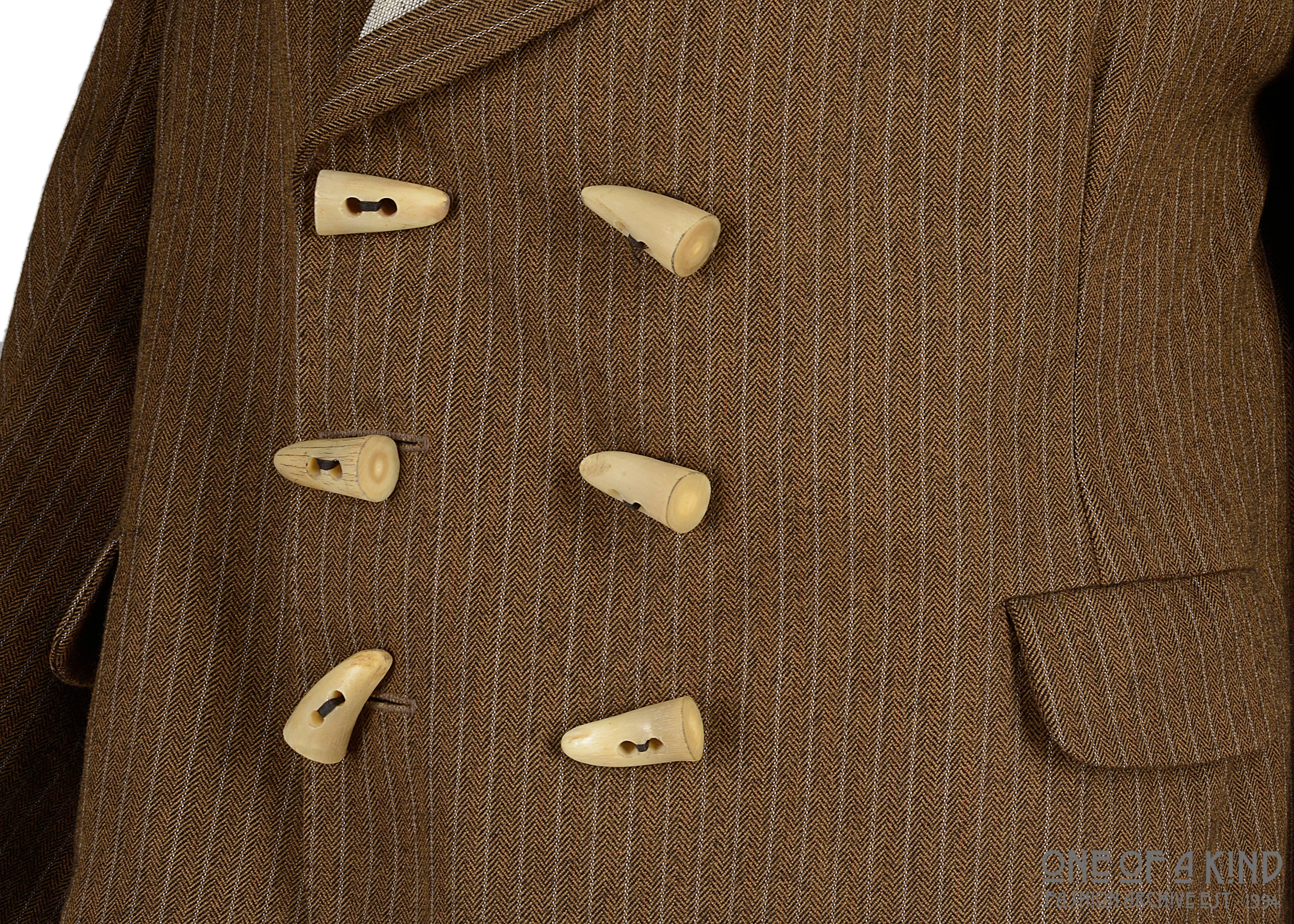 Brown Worlds End brown pinstripe wool 'witches' double breasted jacket, AW 1983 For Sale