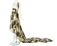 Worlds End cream and brown acid wash toga dress with extra long train, S/S 1982