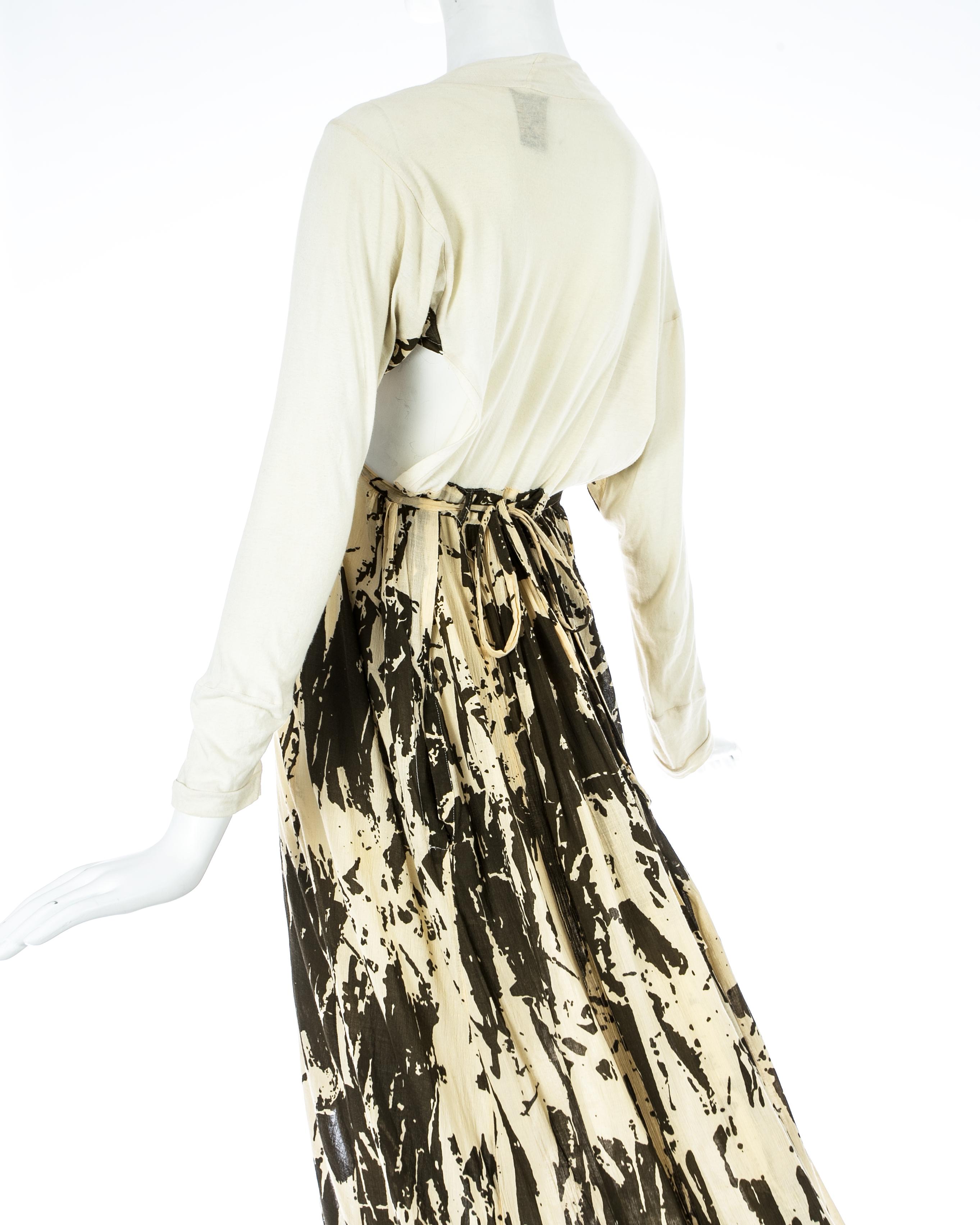 Worlds End cream and brown acid wash toga dress with extra long train, S/S 1982 For Sale 1