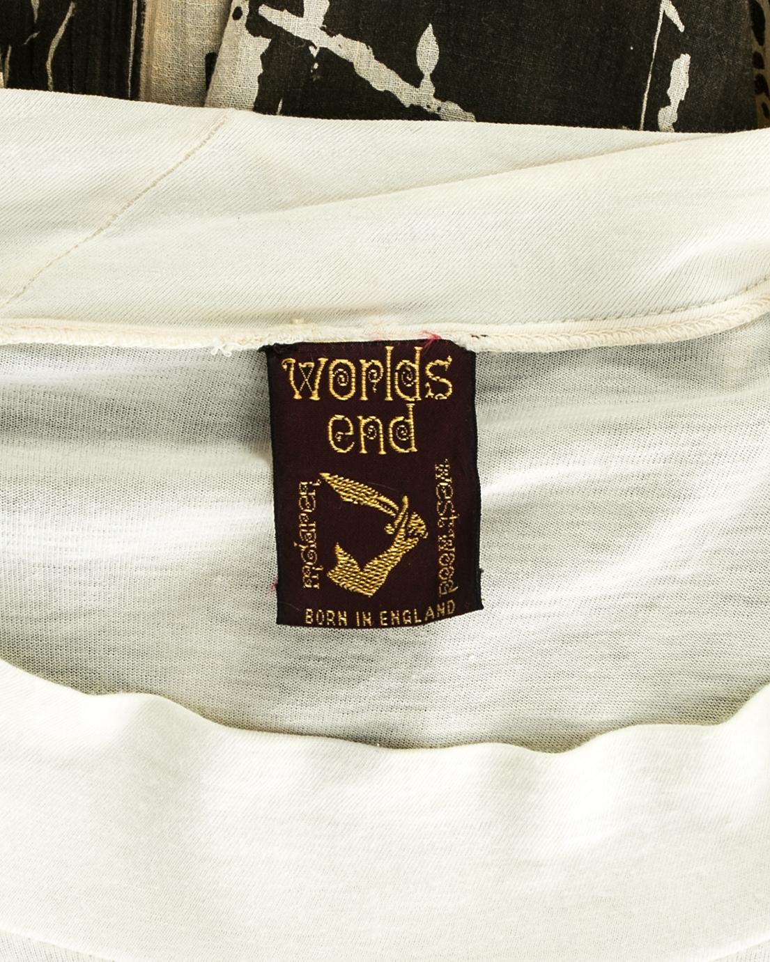 Worlds End cream and brown acid wash toga dress with extra long train, S/S 1982 For Sale 2