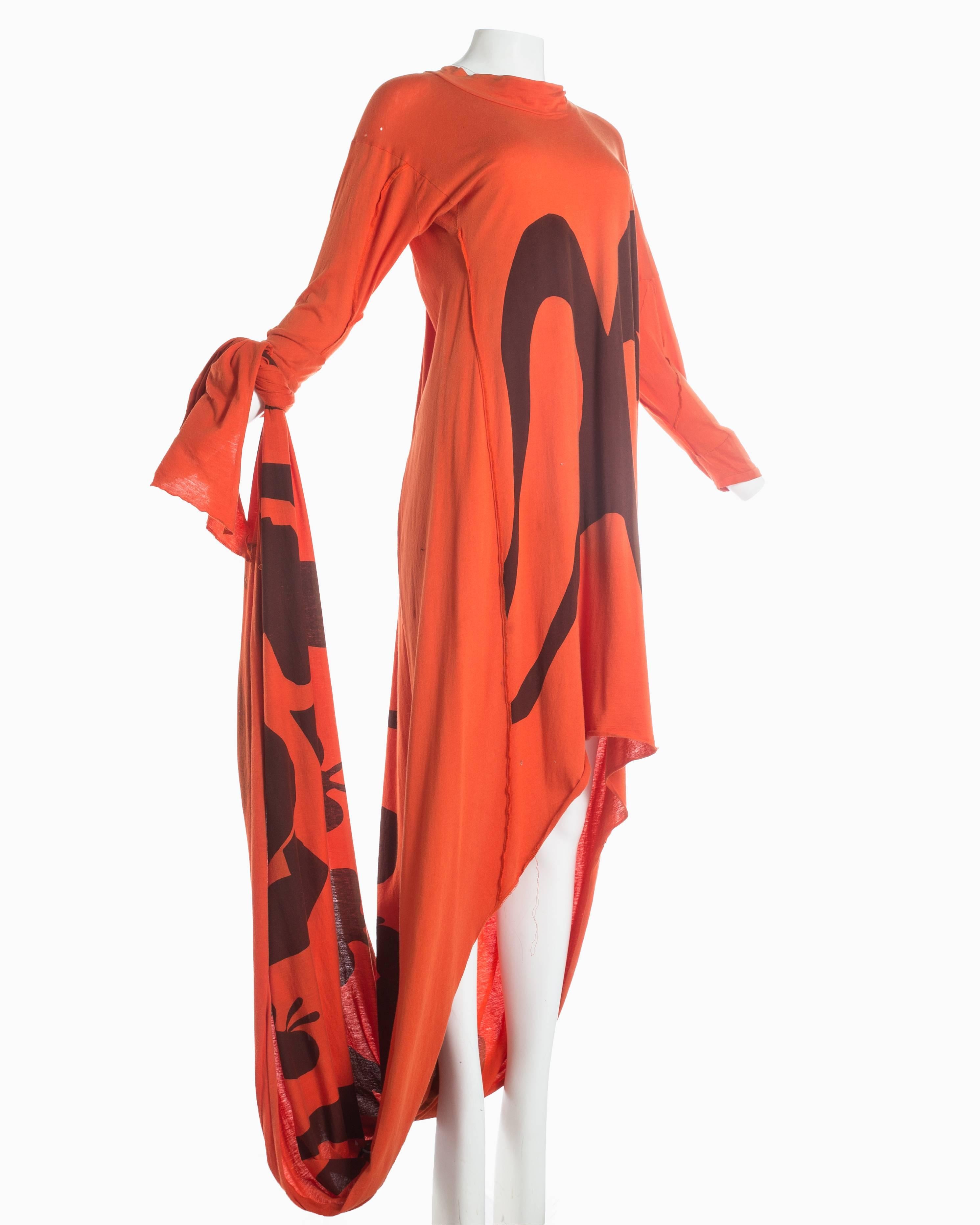 Red Worlds End orange cotton jersey toga dress with Henri Matisse print, A / W 1982 For Sale