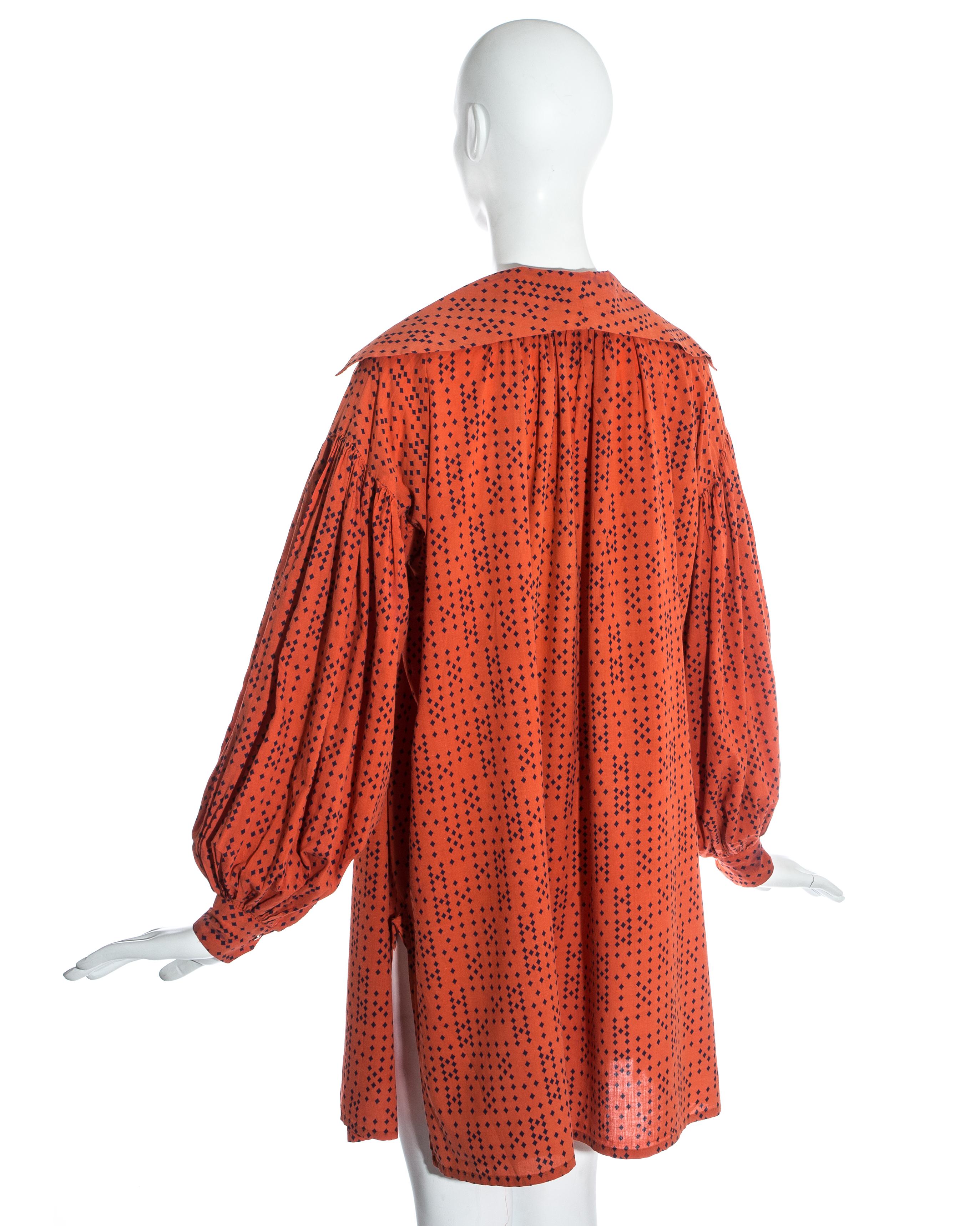 Women's Worlds End orange cotton oversized 'Pirates' blouse, fw 1981 For Sale