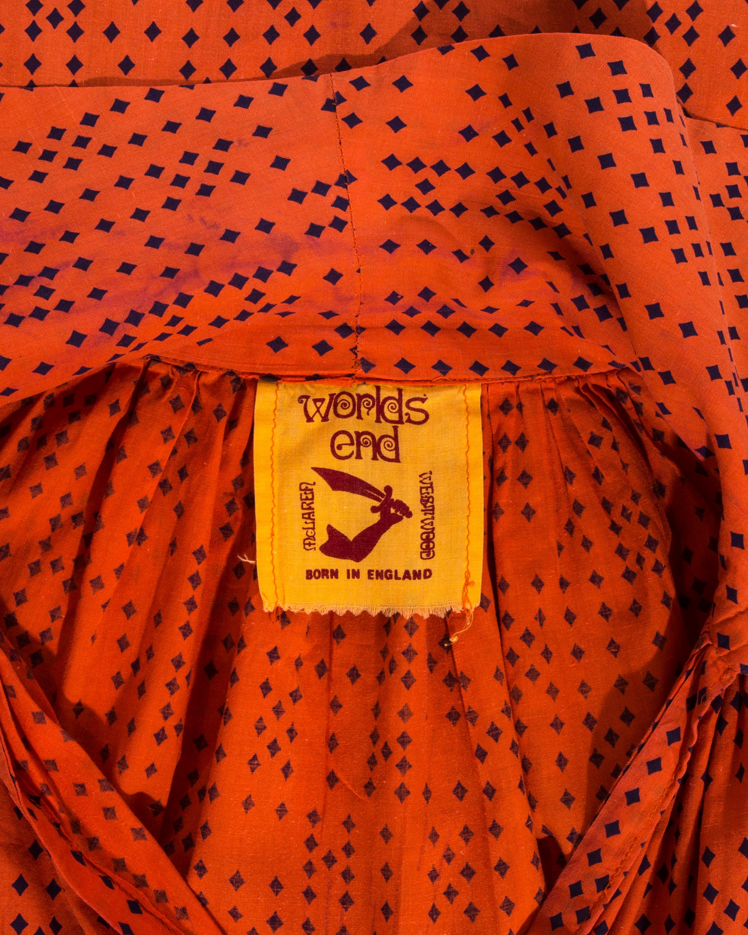 Worlds End orangefarbene Bluse 'Pirates' in Übergröße aus Baumwolle, fw 1981 im Angebot 2