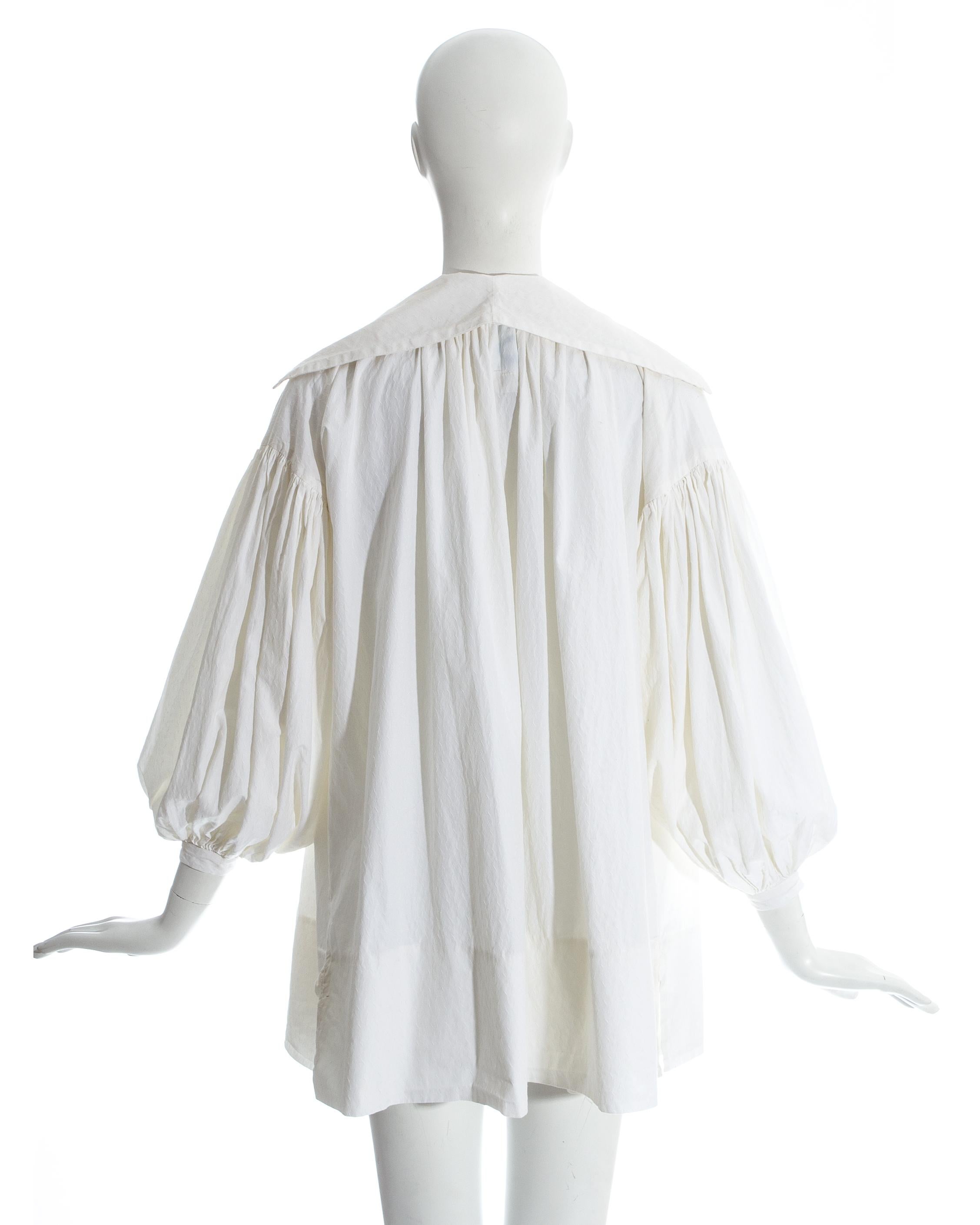 Worlds End 'Pirates' white cotton jacquard oversized blouse, fw 1981 For Sale 1