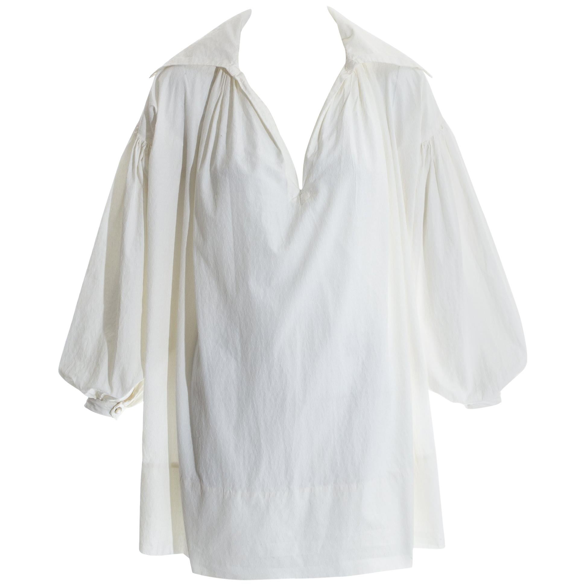 Worlds End 'Pirates' white cotton jacquard oversized blouse, fw 1981 For Sale