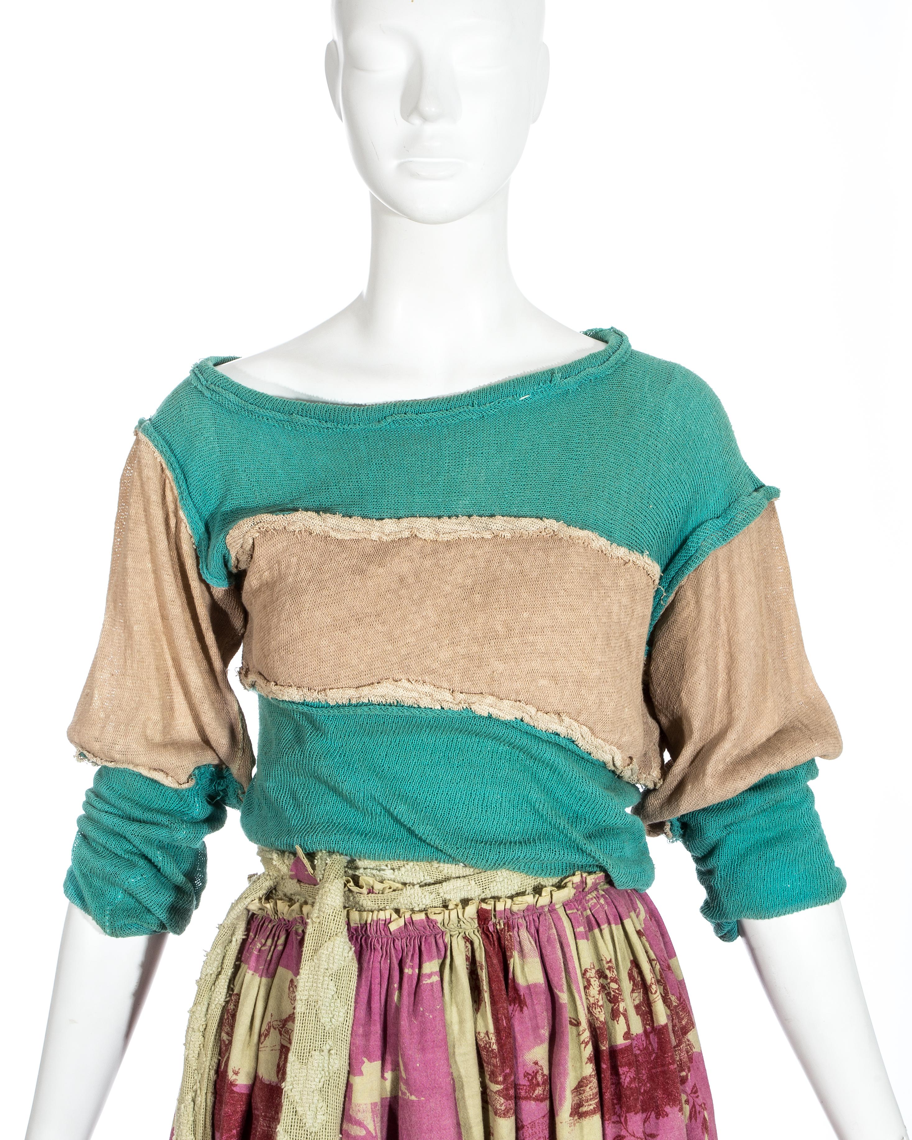 Brown Worlds End 'Punkature' wrap skirt and sweater ensemble, ss 1983