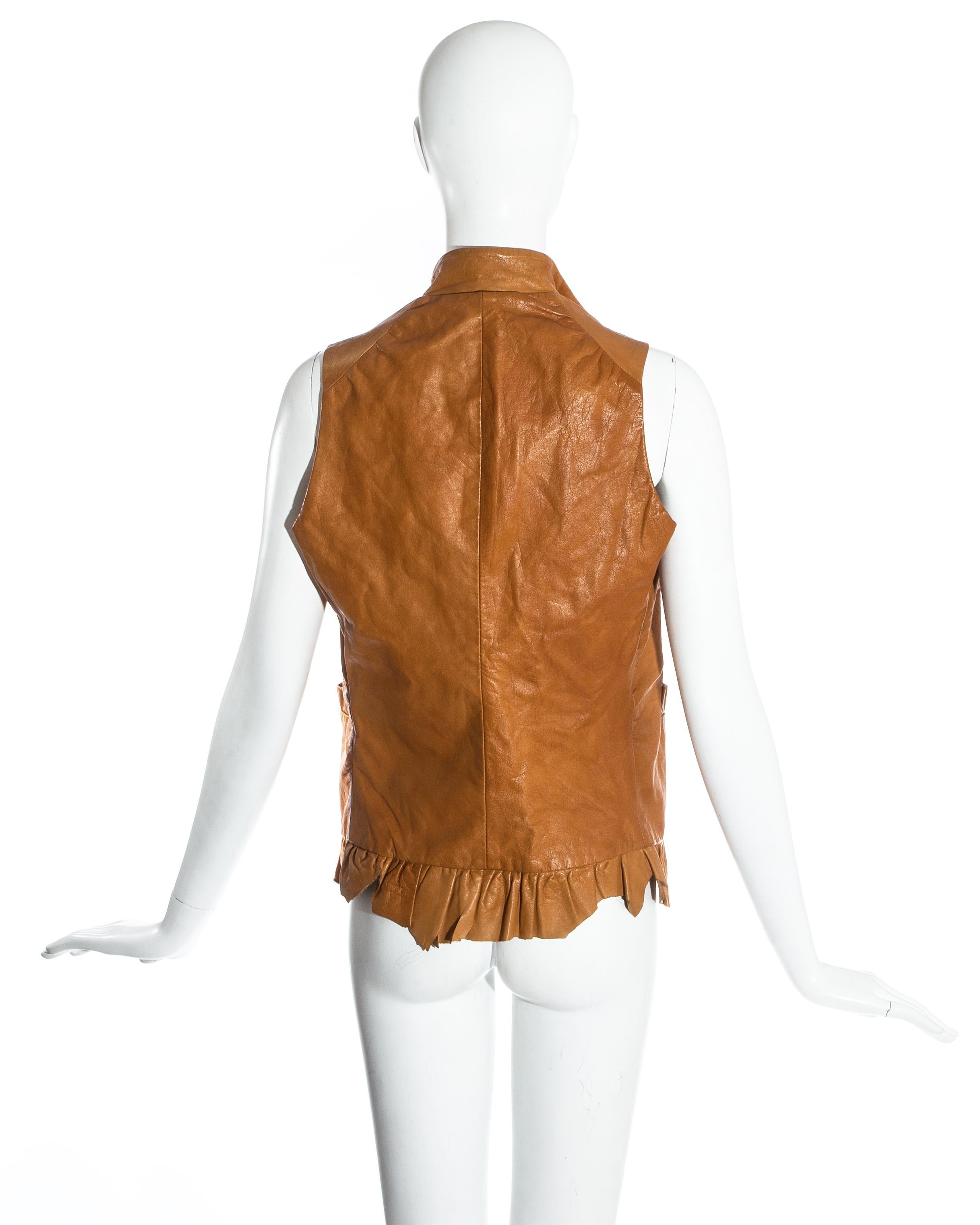 Brown Worlds End tan leather Pirates double breasted waistcoat, fw 1981 For Sale
