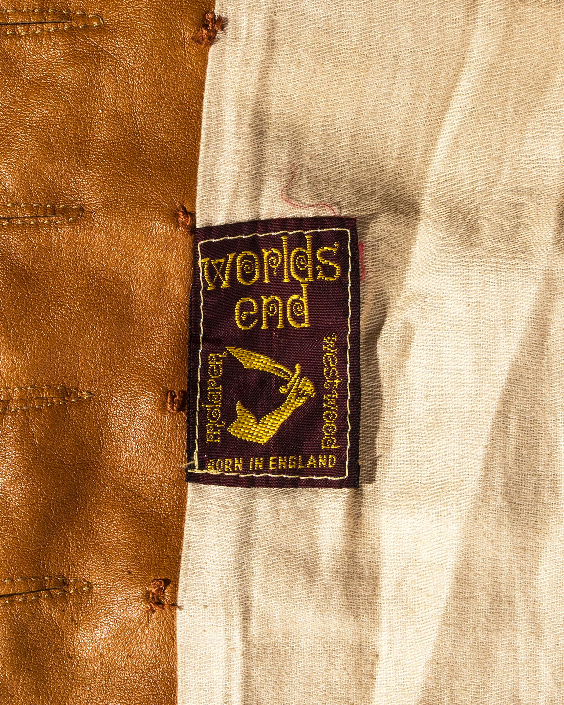 Worlds End tan leather Pirates double breasted waistcoat, fw 1981 In Good Condition For Sale In London, GB
