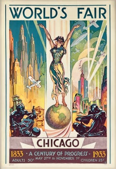 WORLD'S FAIR CHICAGO A CENTURY OF PROGRESS Rare Original Vintage Antique Poster