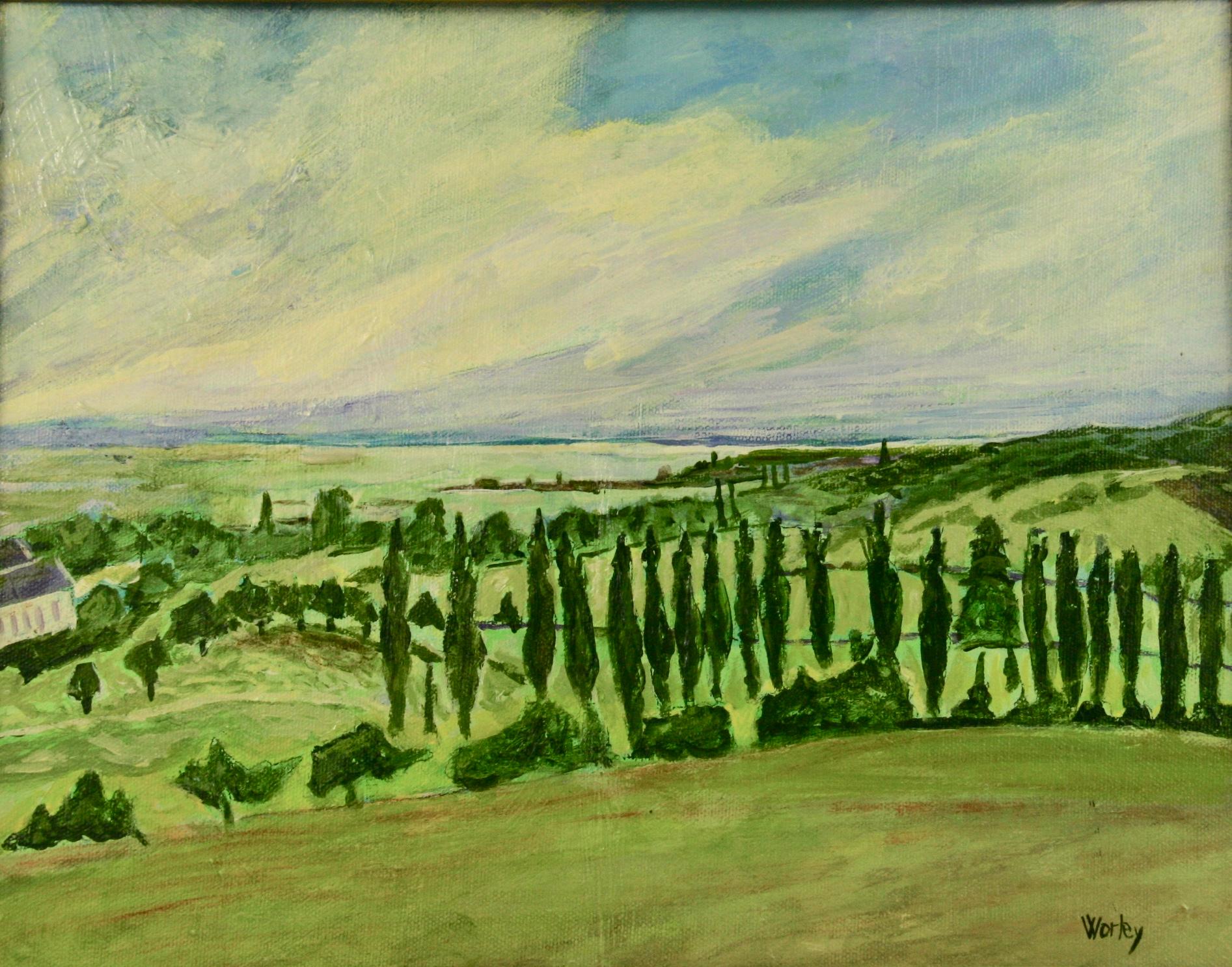 Paysage impressionniste Val D'Orcia, Toscane - Painting de Worley
