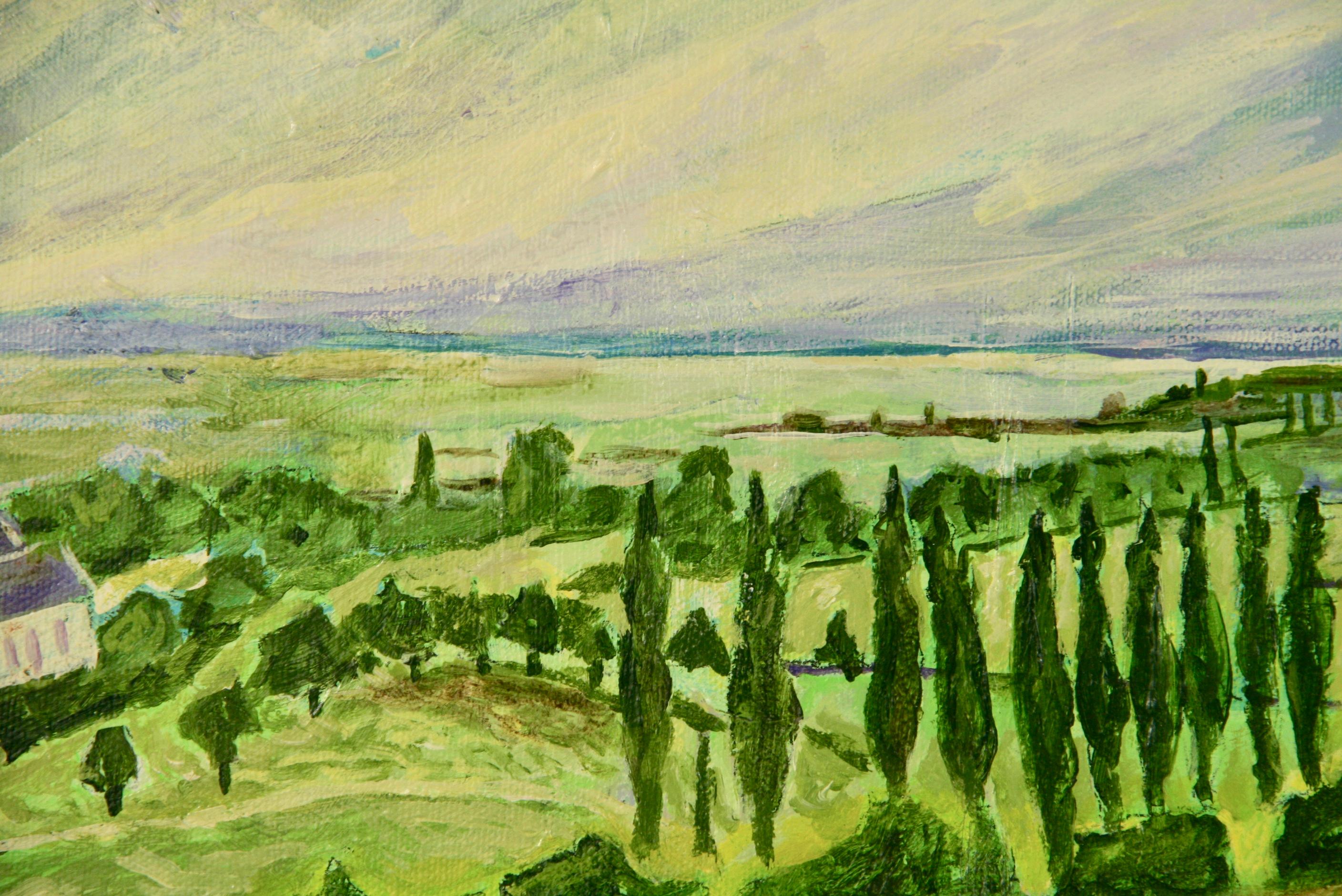 #5-3405 Val D'Orcia Tuscany Landscape ,acrylic on board displayed in a gilt-wood frame,  signed by Wosley .Image size 10.50 H x13.50 W