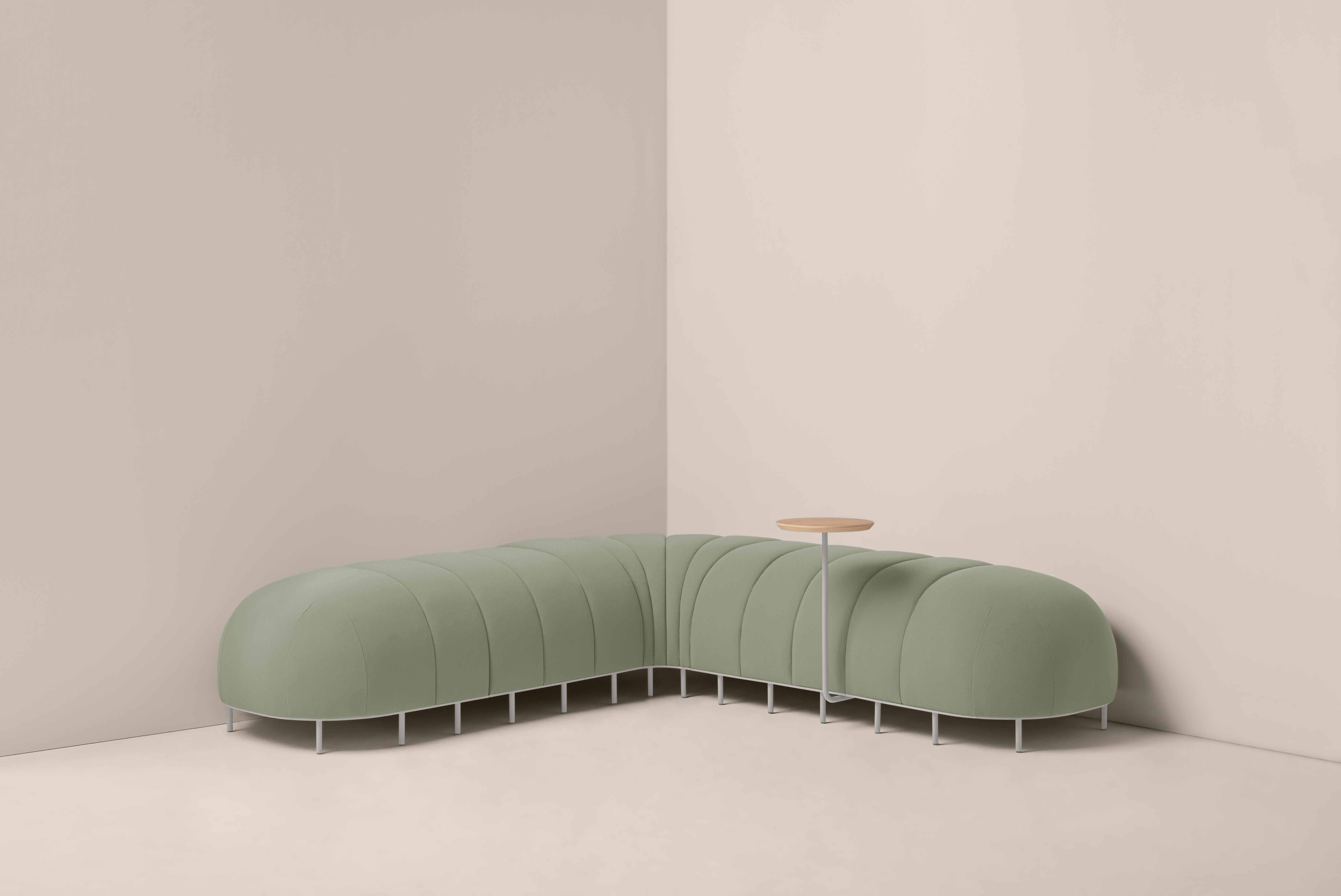 Worm bench IV by Clap Studio
Dimensions: D 65 x W 230 x H 50 cm
Materials: Plywood, foam CMHR, iron
Available in different colors. Custom modules convinations available

2 x curved module
2 x straight module
2 x end module
1 x side table

Worm is an