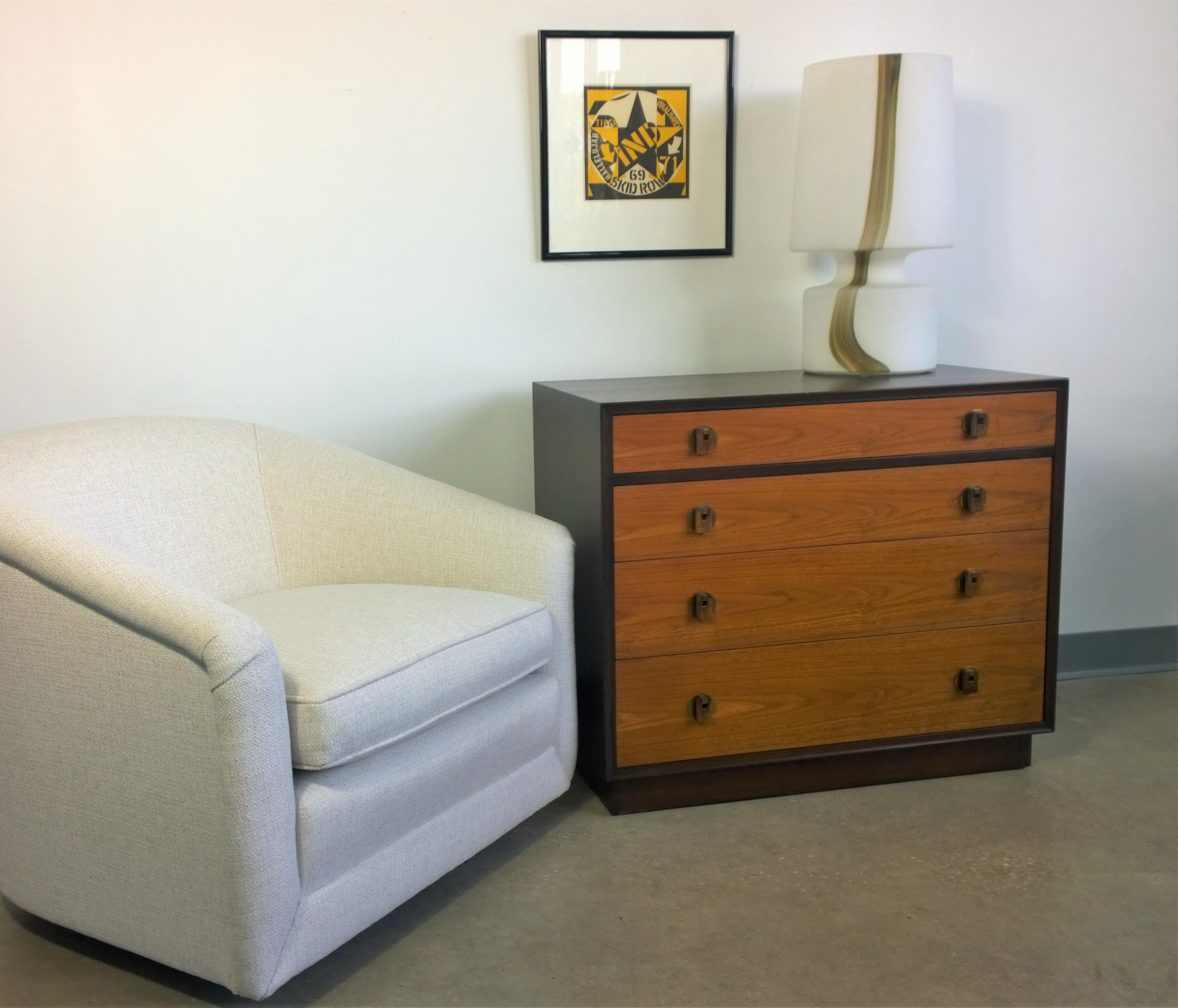 Wormley / Dunbar Black / Brown Frame / Walnut Drawers and Brass Chest of Drawers For Sale 13