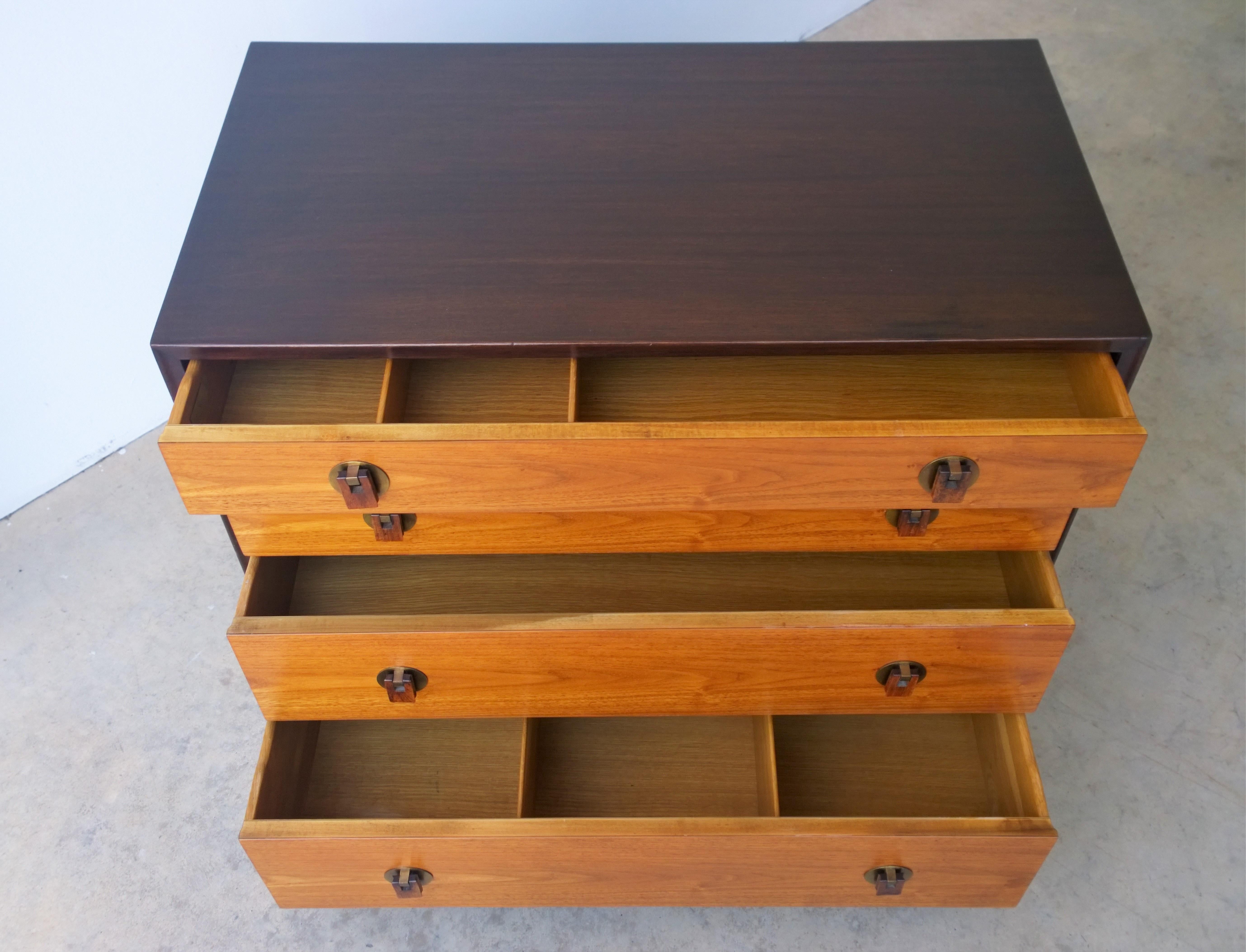 Wormley / Dunbar Black / Brown Frame / Walnut Drawers and Brass Chest of Drawers For Sale 6