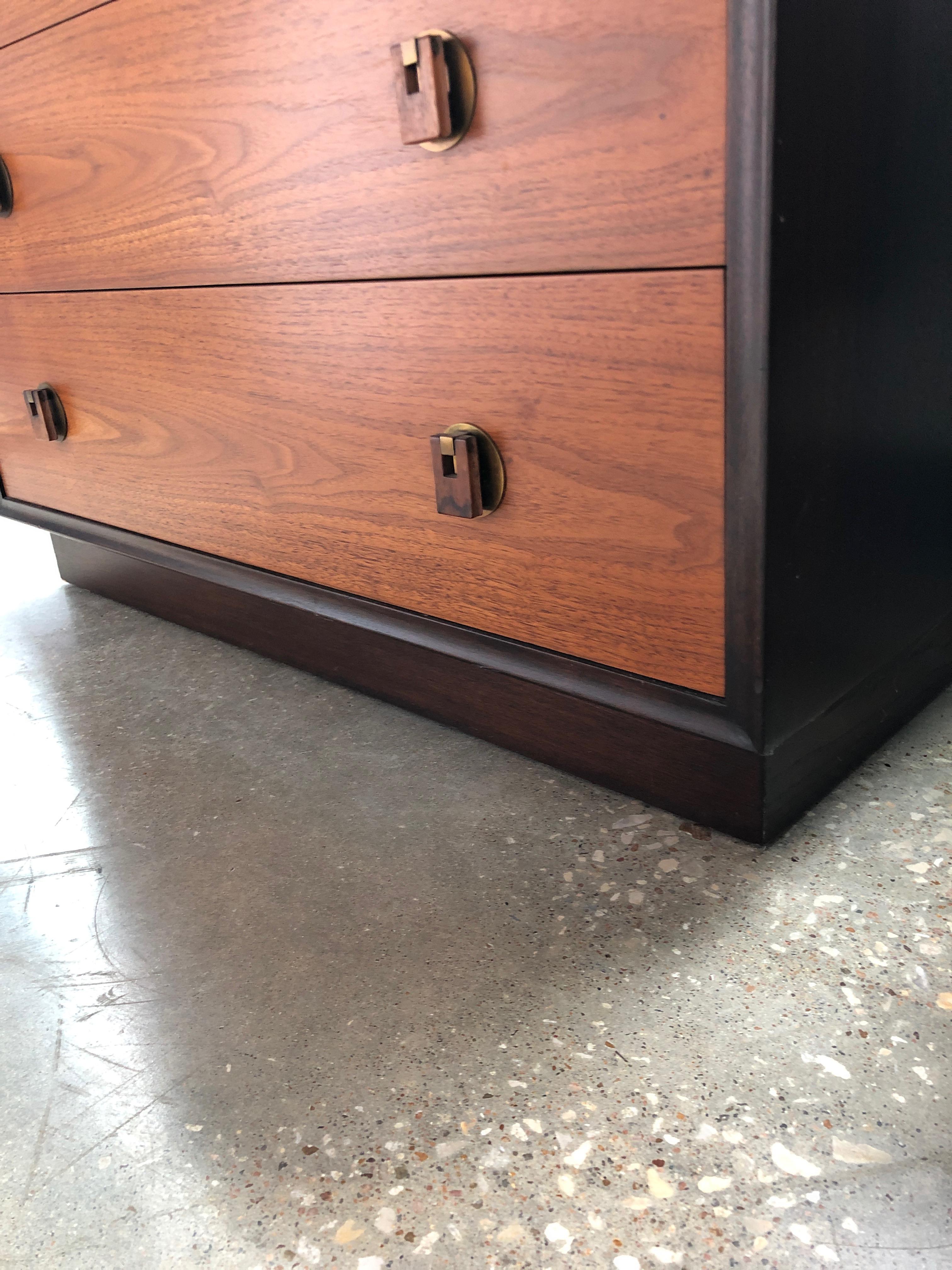 Wormley / Dunbar Black / Brown Frame / Walnut Drawers and Brass Chest of Drawers For Sale 12