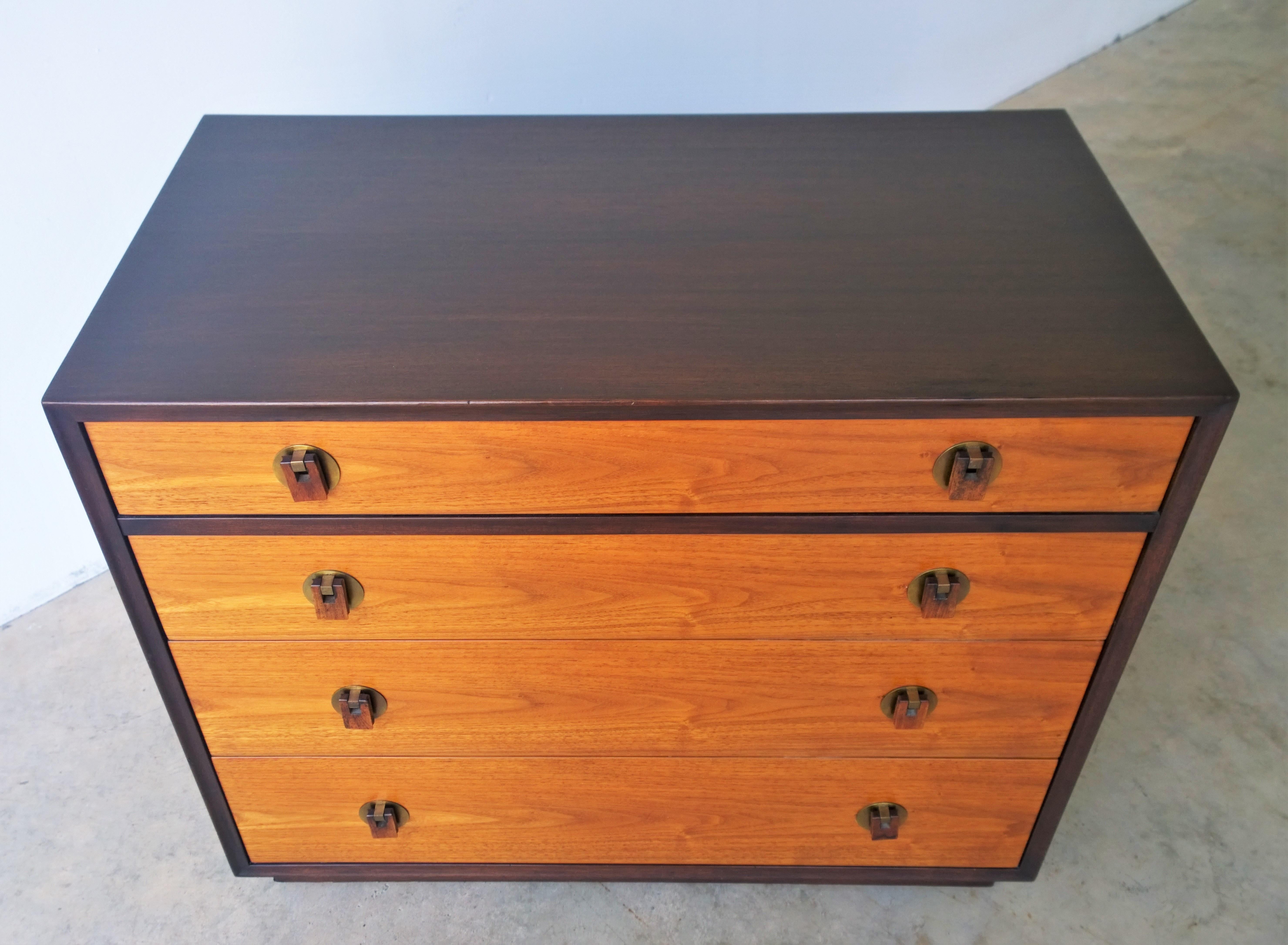 Wormley / Dunbar Black / Brown Frame / Walnut Drawers and Brass Chest of Drawers For Sale 1