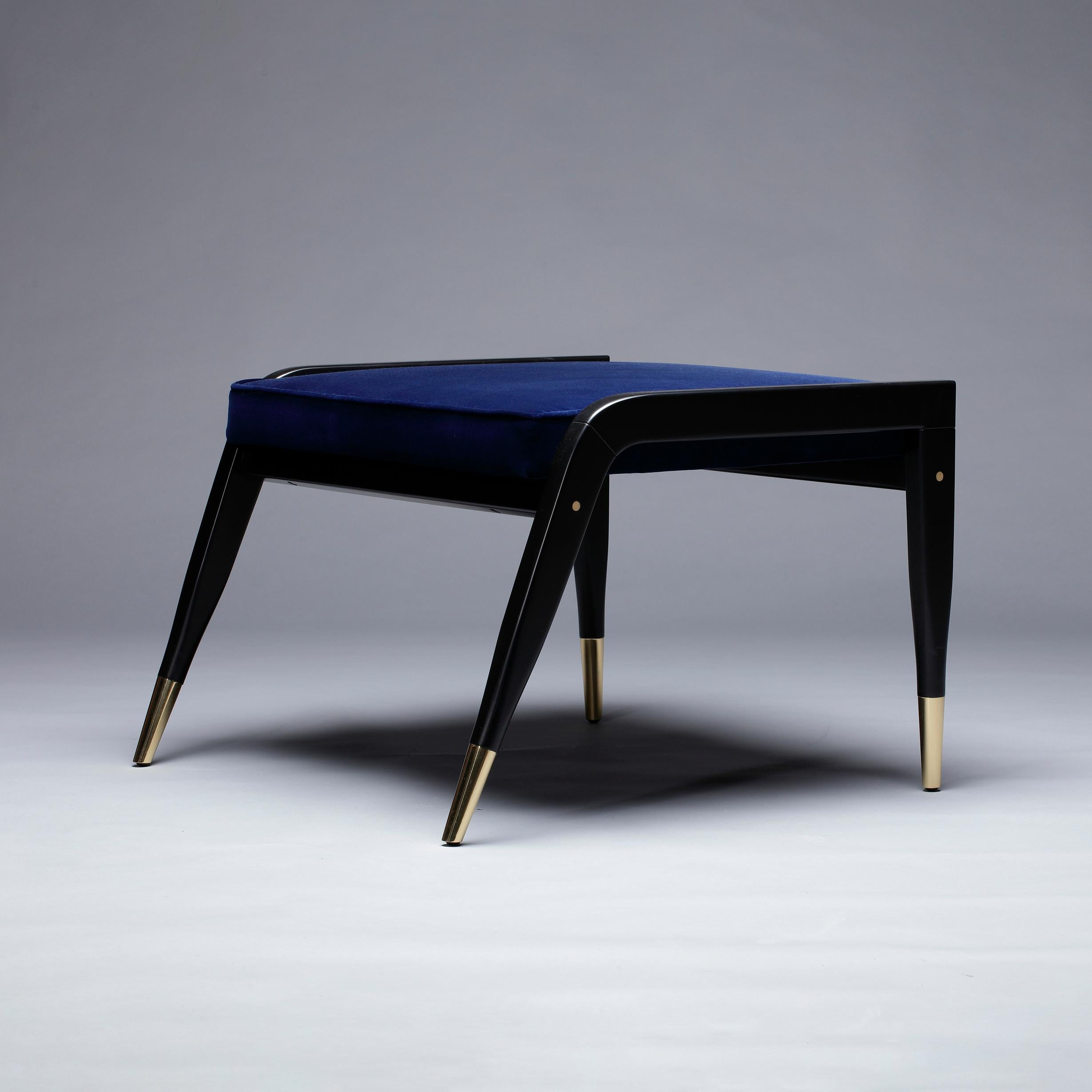 Wormley Footstool by DUISTT 
Dimensions: W 67 x D 66 x H 44 cm
Materials: Duistt Fabric, Darkened Sikomoro and Brass details

The WORMLEY foot stool, crafted with great attention to detail, pays a tribute to the American design from the 50s and the