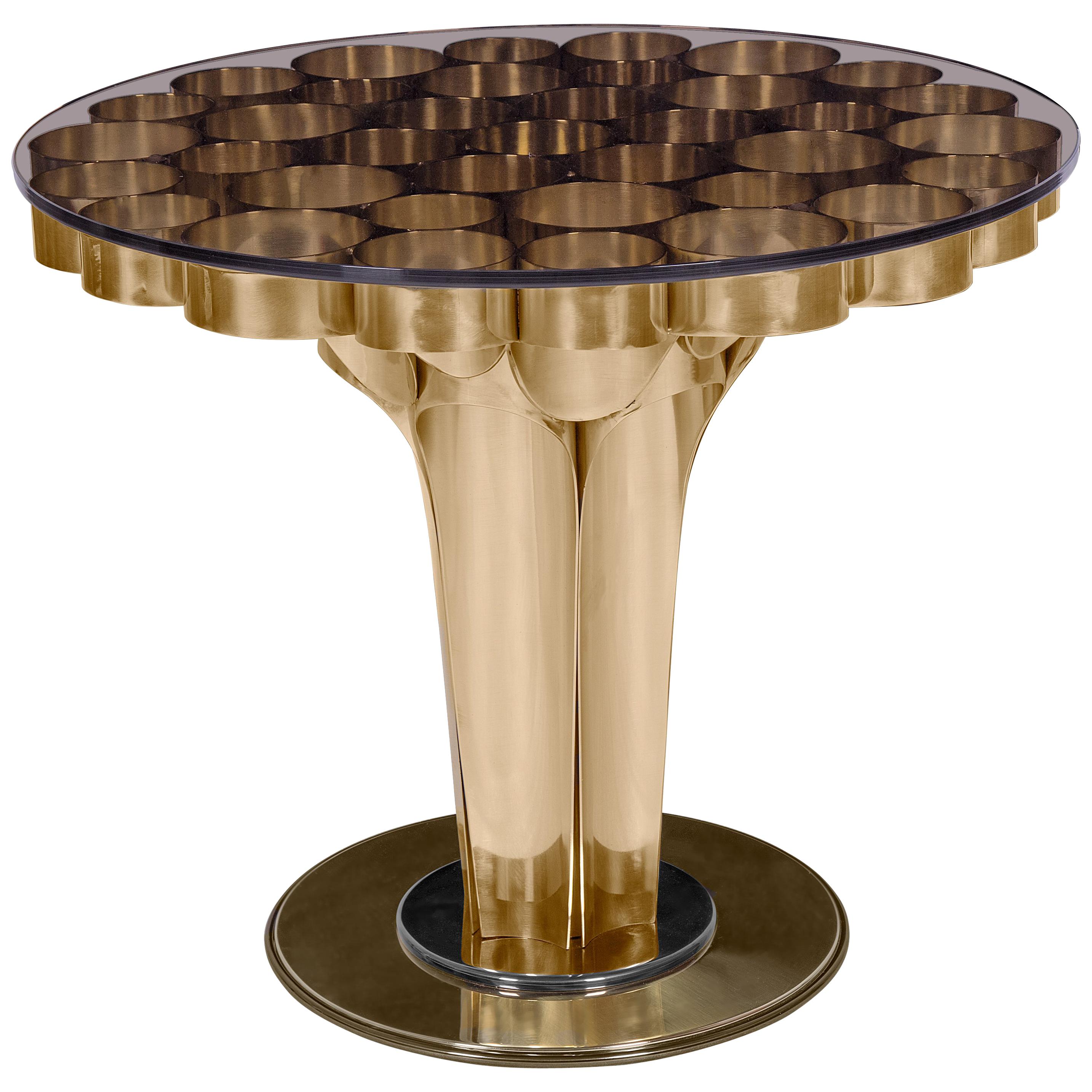 Wormley Side Table in Polished Brass and Clear Glass For Sale