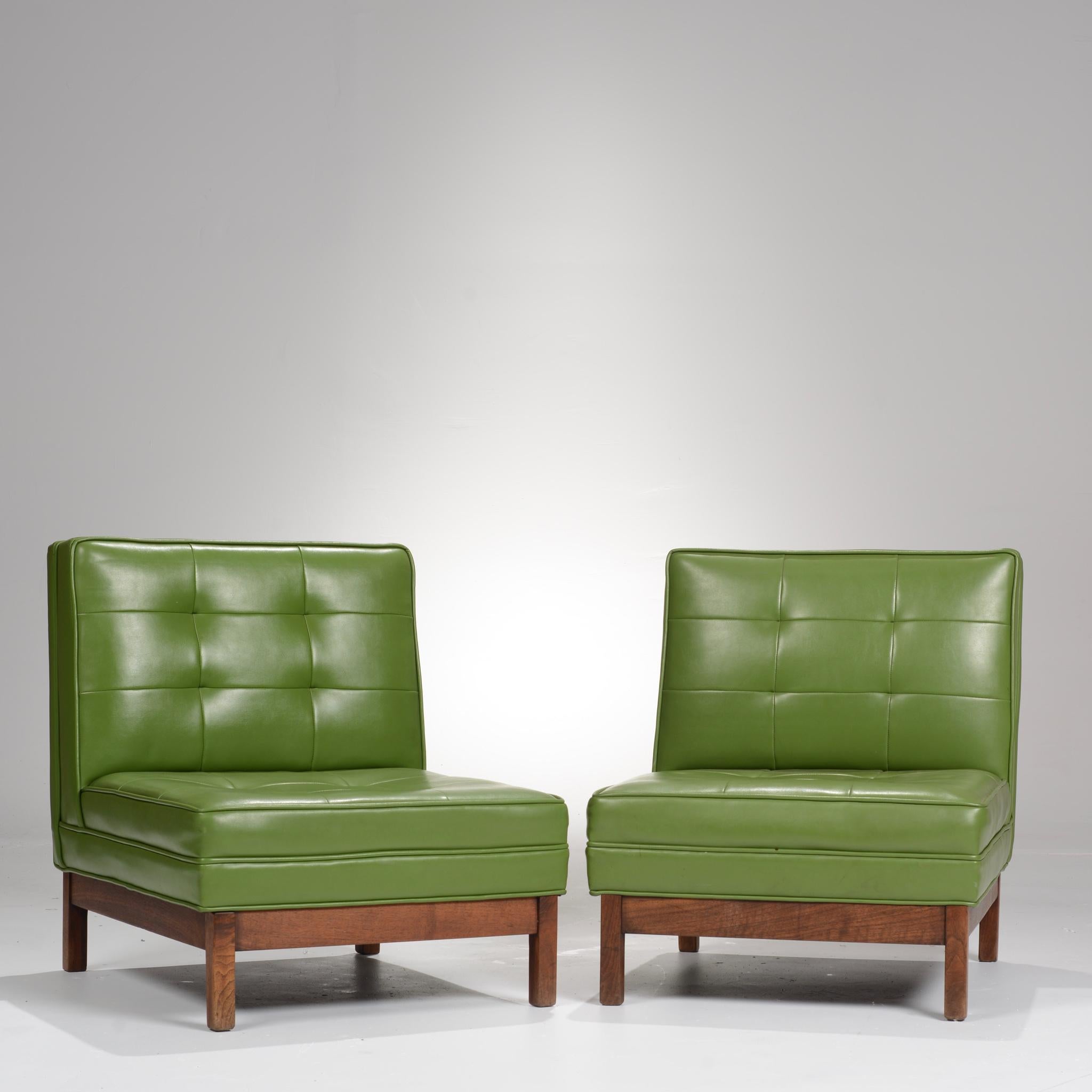 Mid-Century Modern Wormley Style Green Slipper Chairs