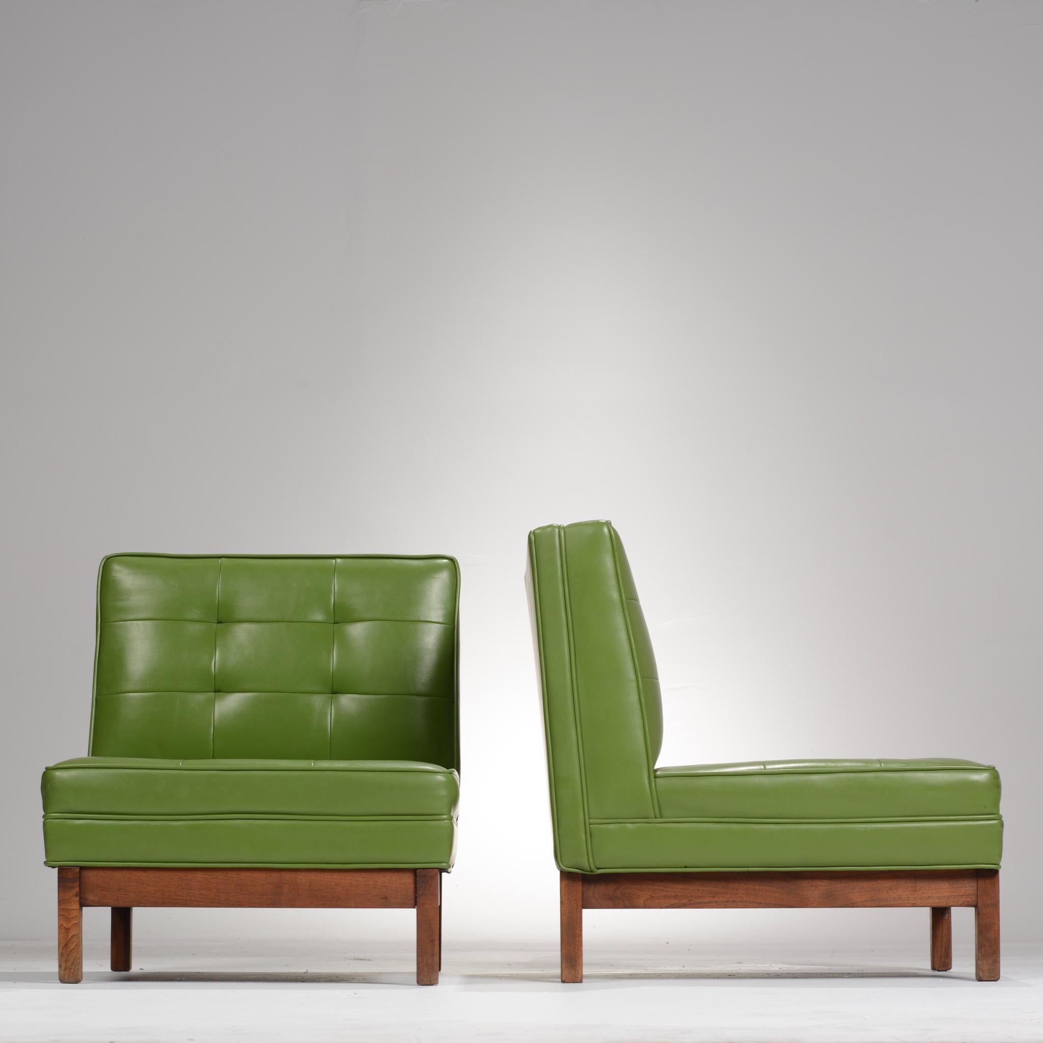 Mid-20th Century Wormley Style Green Slipper Chairs