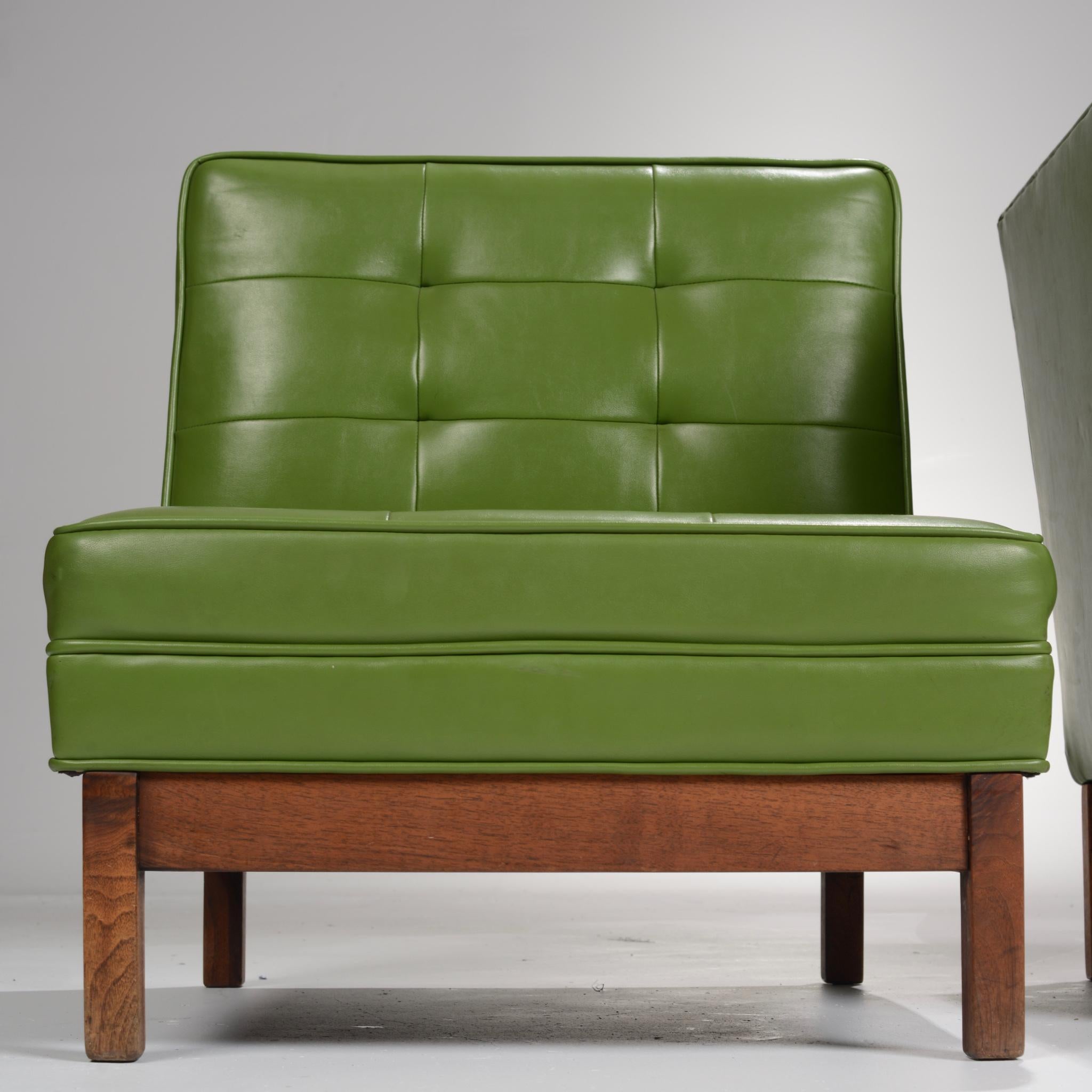 Walnut Wormley Style Green Slipper Chairs